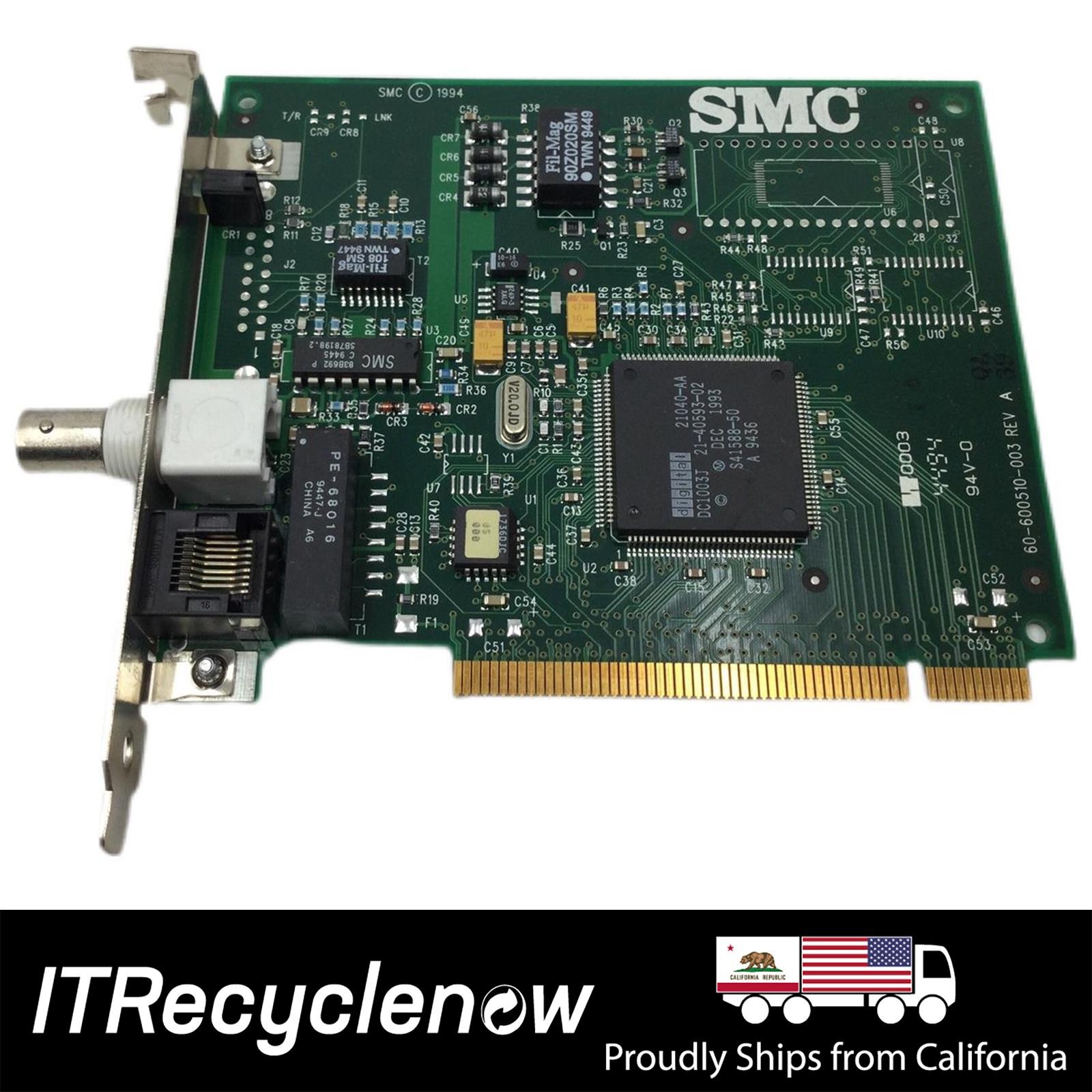 SMC EtherPower 8432BT 10Mbps PCI Network Card RJ-45 BNC Coax SMC8432BT1PCS REV A