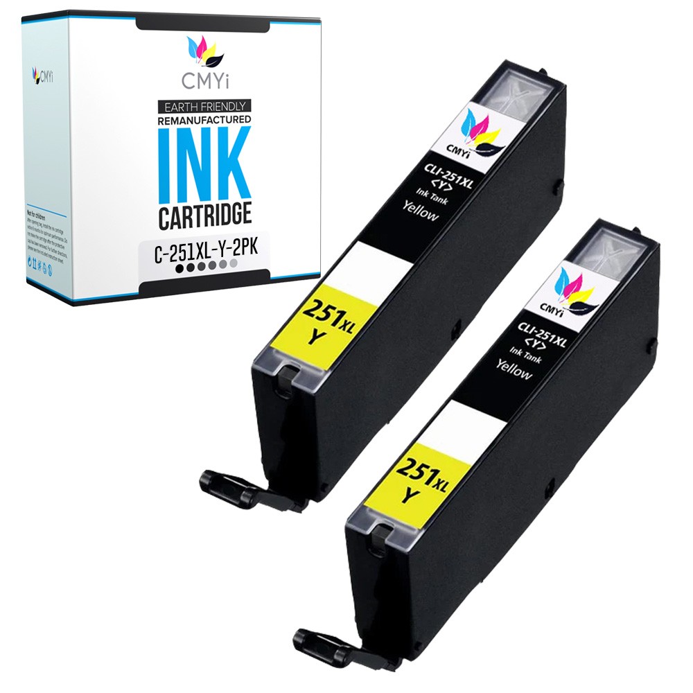 CMYi 2-Pack CLI-251XL Yellow Ink Cartridges for Canon PIXMA iP7220 iP8720 iX6820