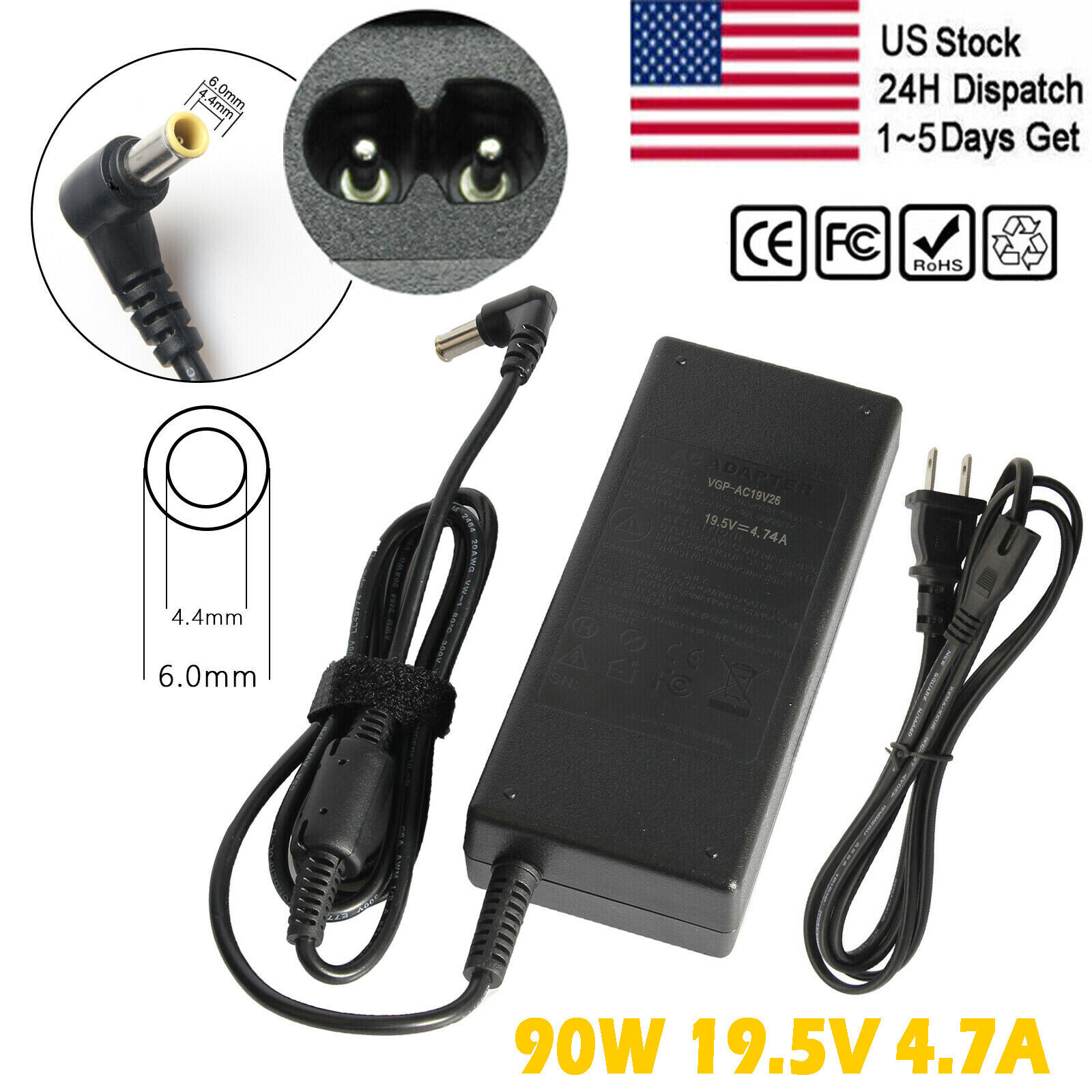 90W 19.5V 4.7A AC Adapter Laptop Charger For Sony Vaio Series Power Supply Cord*