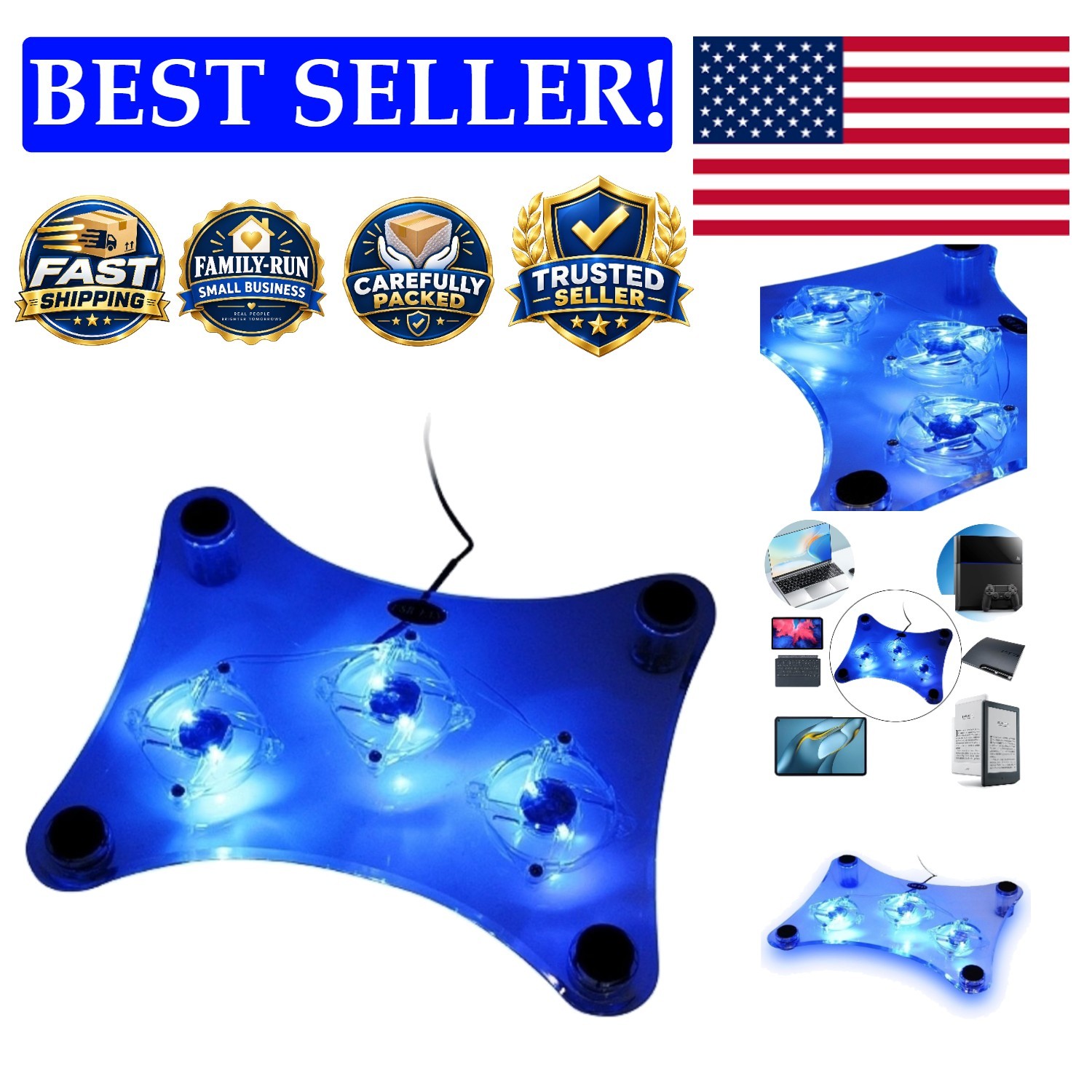Efficient Laptop Cooling Pad with 3 USB Fans & Stylish LED for 10-15" Laptops