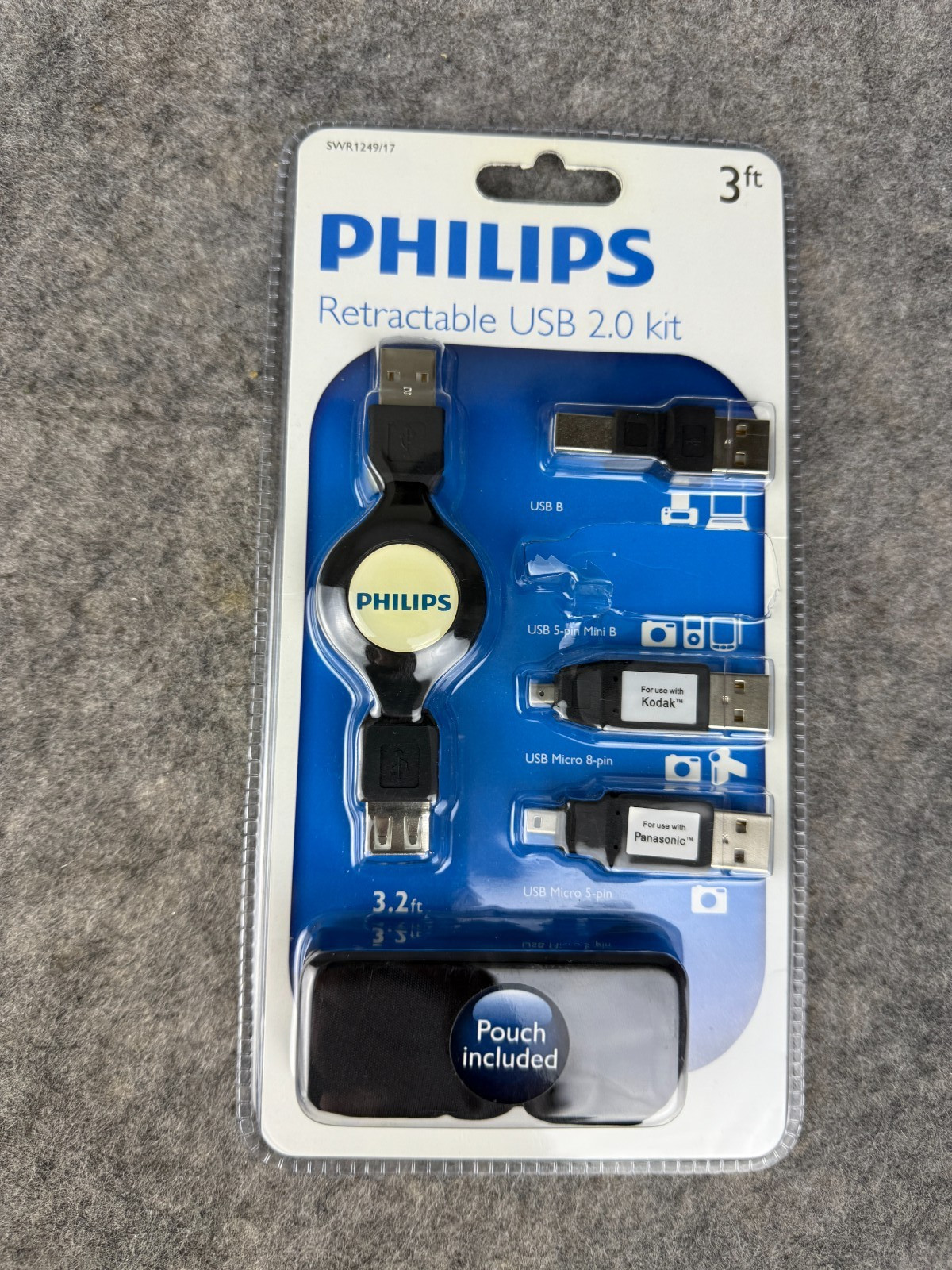 Philips SWR1249/17 Retractable 3Ft. USB 2.0 Adapter Kit For Printers Cameras