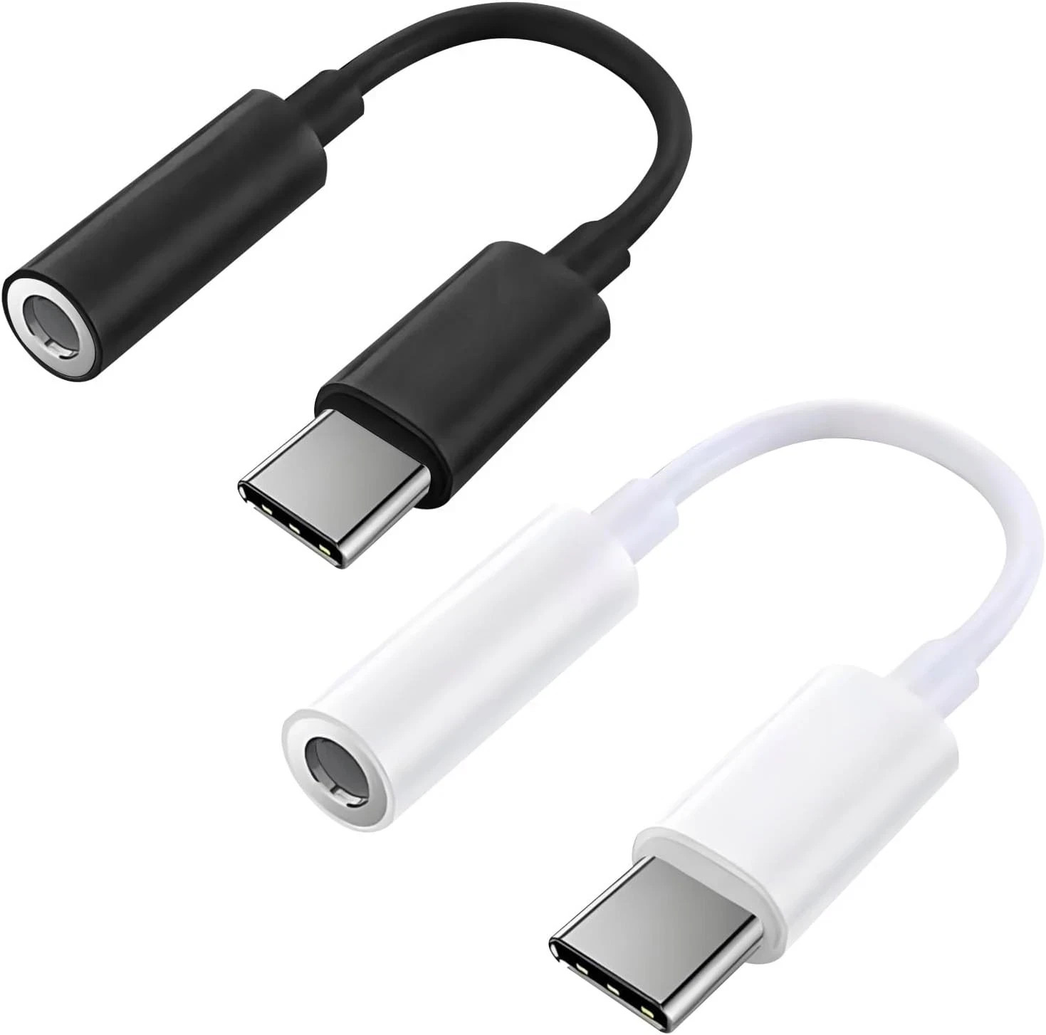 2 Pack USB C to 3.5mm Headphone Jack Adapter, Hi-Fi DAC Audio Black & White 