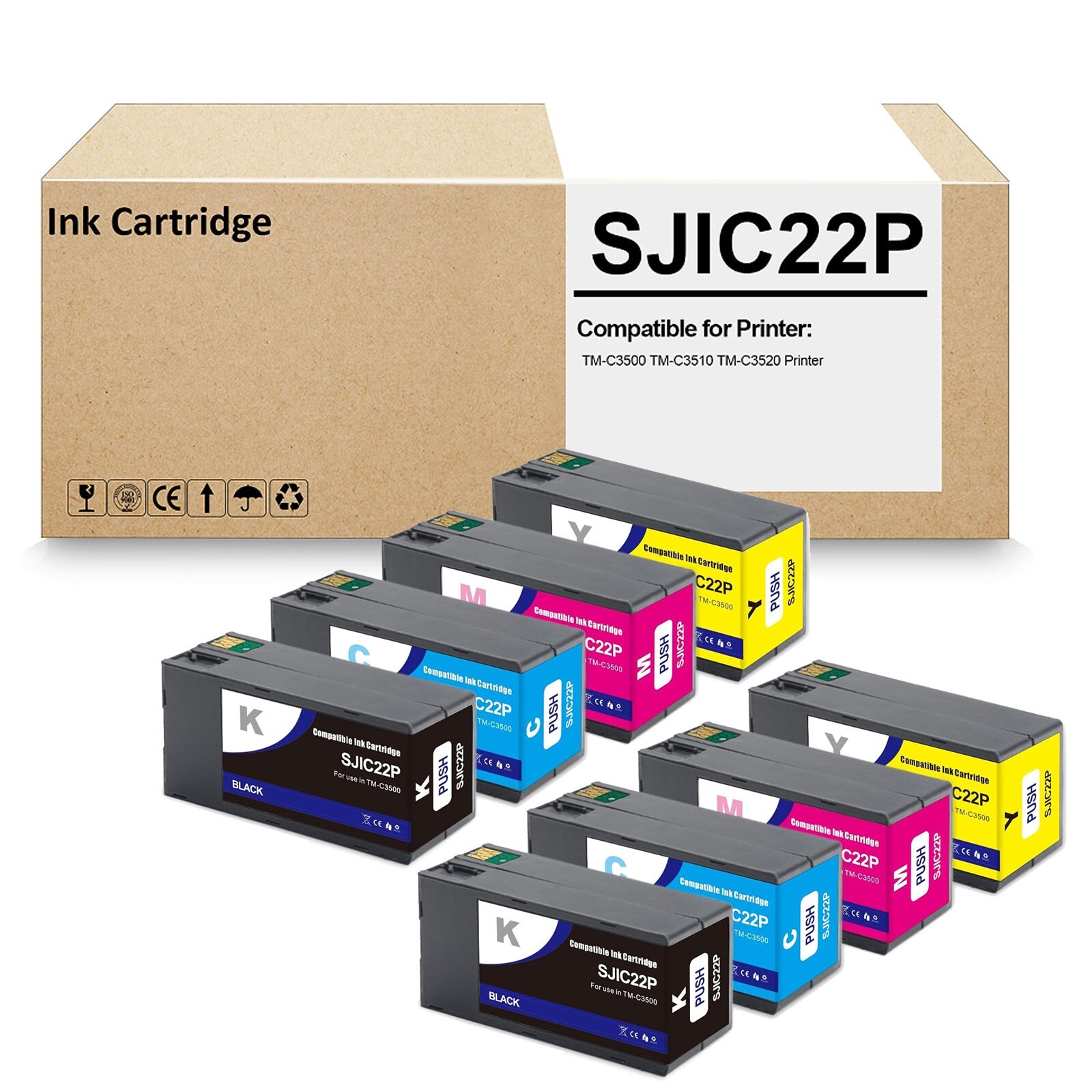 8 Pack SJIC22P Ink Cartridge Works for TM-C3500 TMC3500 C3500 C3510 C3520