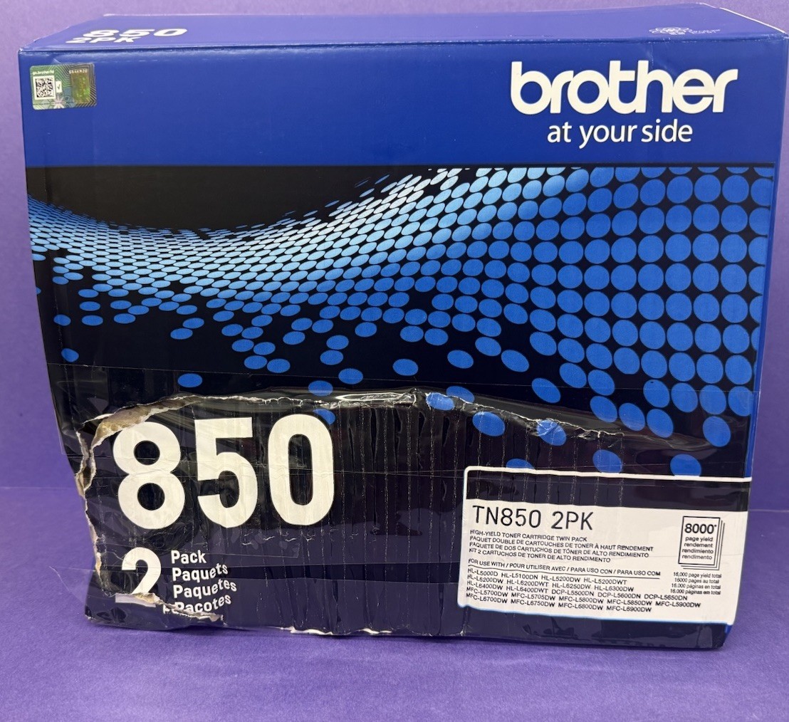Brother High-Yield Black Toner Cartridge Twin Pack TN850 2PK, Model: TN8502PK