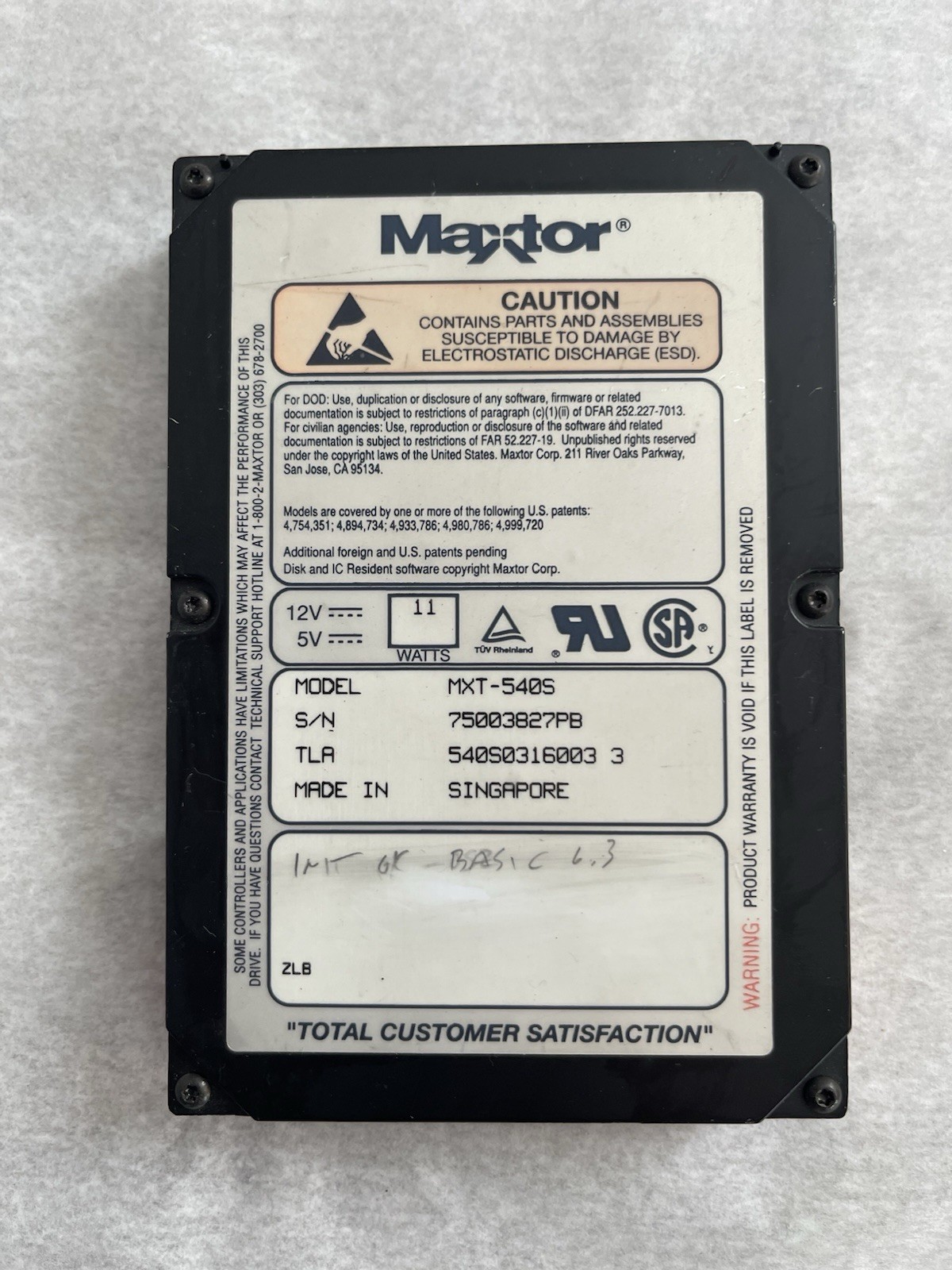 Maxtor MXT-540S 540MB 3.5-Inch SCSI  50-PIN Hard Drive 540S0316003 3