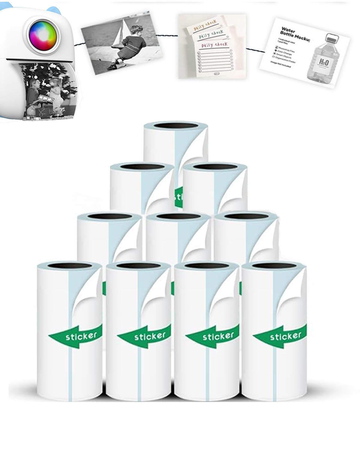 Mini Printer Sticker Paper, 10 Rolls Thermal Printer Stickers Paper 57 X 25mm...