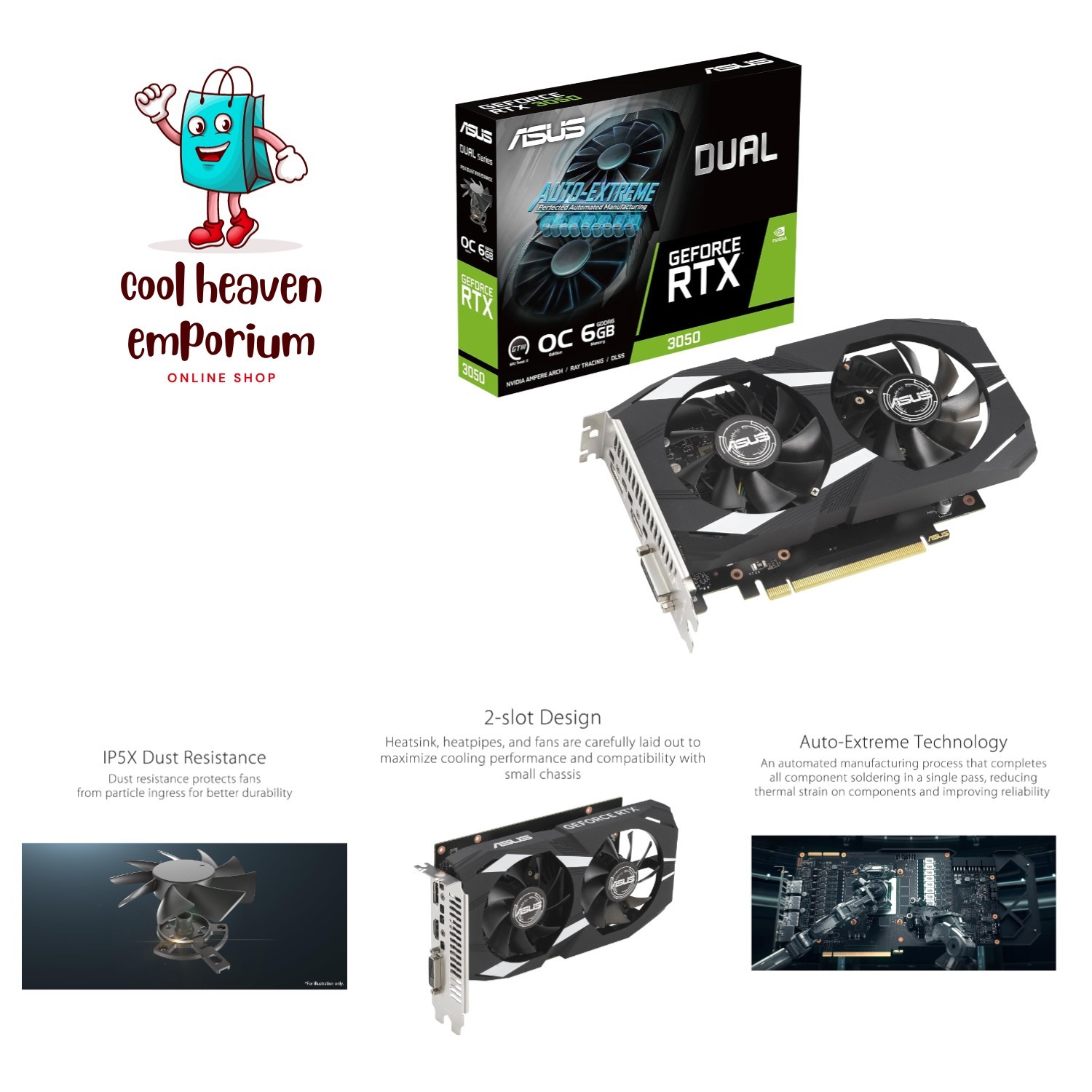 High-Performance GeForce RTX 3050 6GB GDDR6 with Dual Fans & Steel Bracket