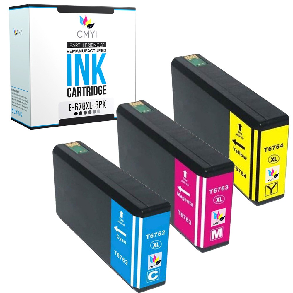 CMYi 3-Pack Compatible 676XL Color Ink for Epson WorkForce Pro WF-4530 WF-4533