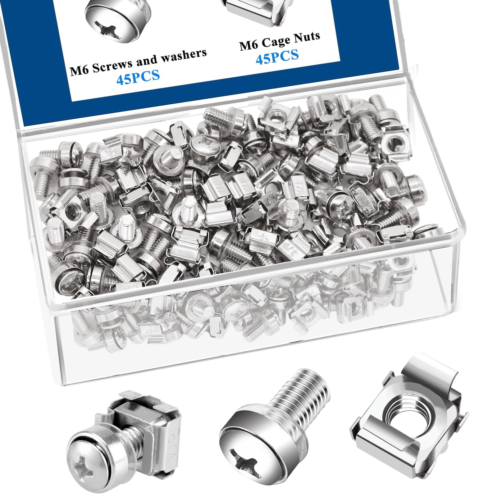 Sunxeke 45 Pack M6 x 16mm Rack Mount Screws,Cage Nuts for Rack Mount Server S...