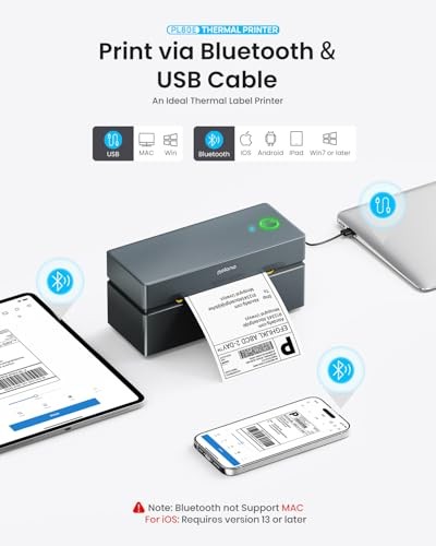 POLONO BLUETOOTH THERMAL SHIPPING LABEL PRINTER, WIRELESS 4X6 SHIPPING -  GRAY