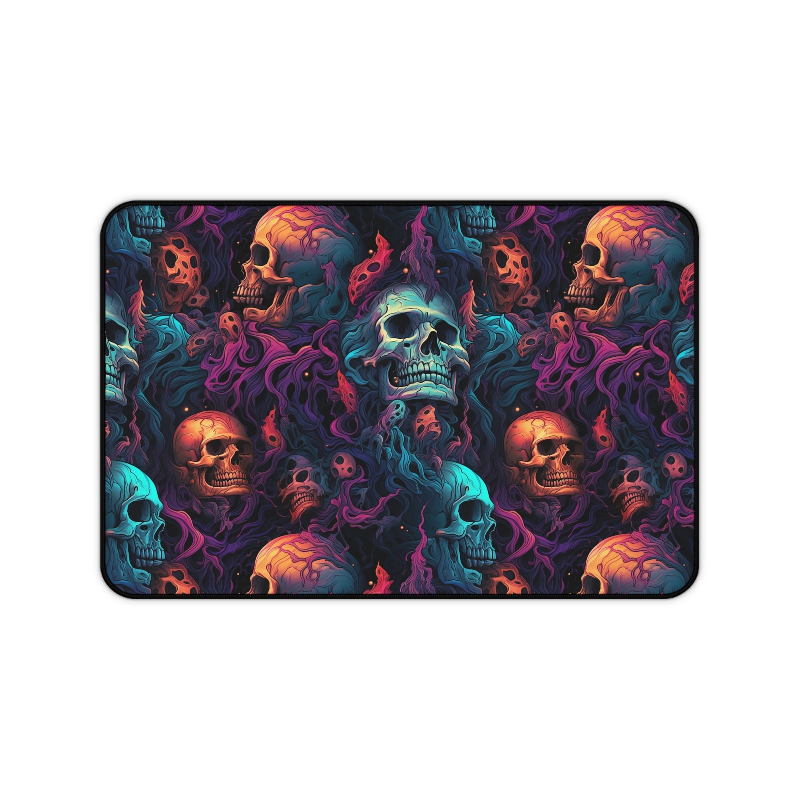 Neon Skull Pattern Desk Mat Gothic Skull Desk Pad Mousepad Colorful Desk Decor