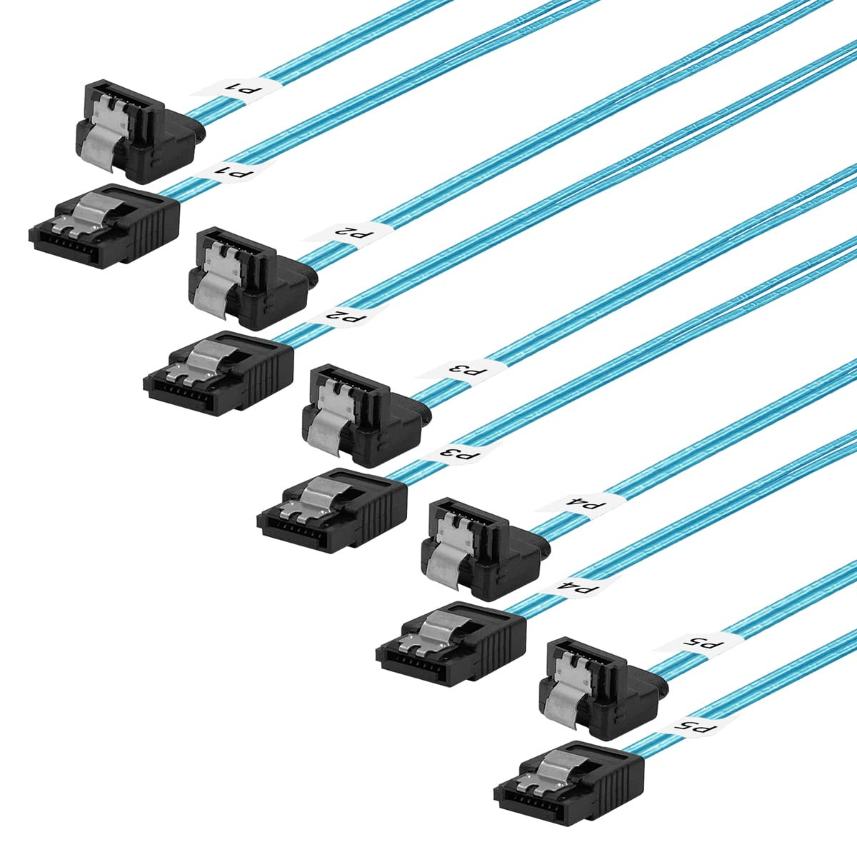 SATA-III Cable: 0.5M, 5 Pack Thin SATA Right-Angle Cable 90-Degree