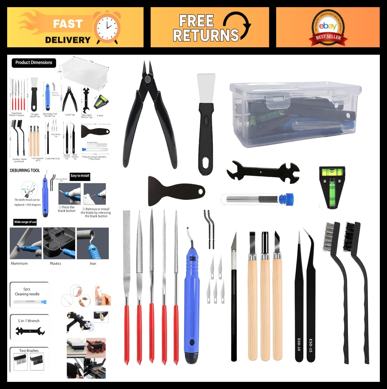 32Pcs 3D Printer Tool Kit - Deburring, Craft Knife, Hand File & Cleaning Set