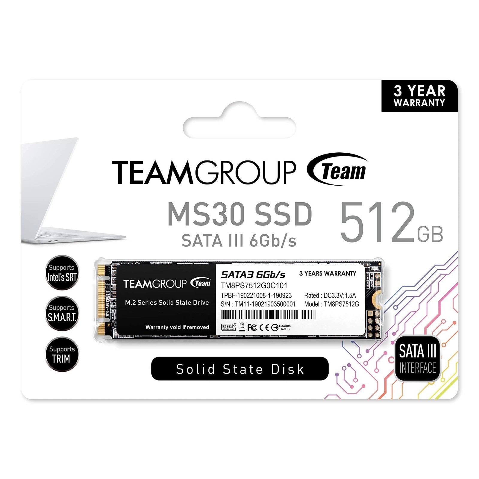 TEAMGROUP MS30 512GB with SLC Cache 3D NAND TLC M.2 2280 SATA III 6Gb/s Internal