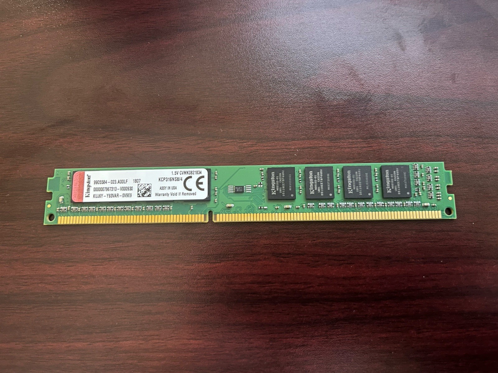 Kingston DDR3 SDRAM 4GB DIMM 240-Pin PC3-12800 RAM Module KCP316NS8/4 Single