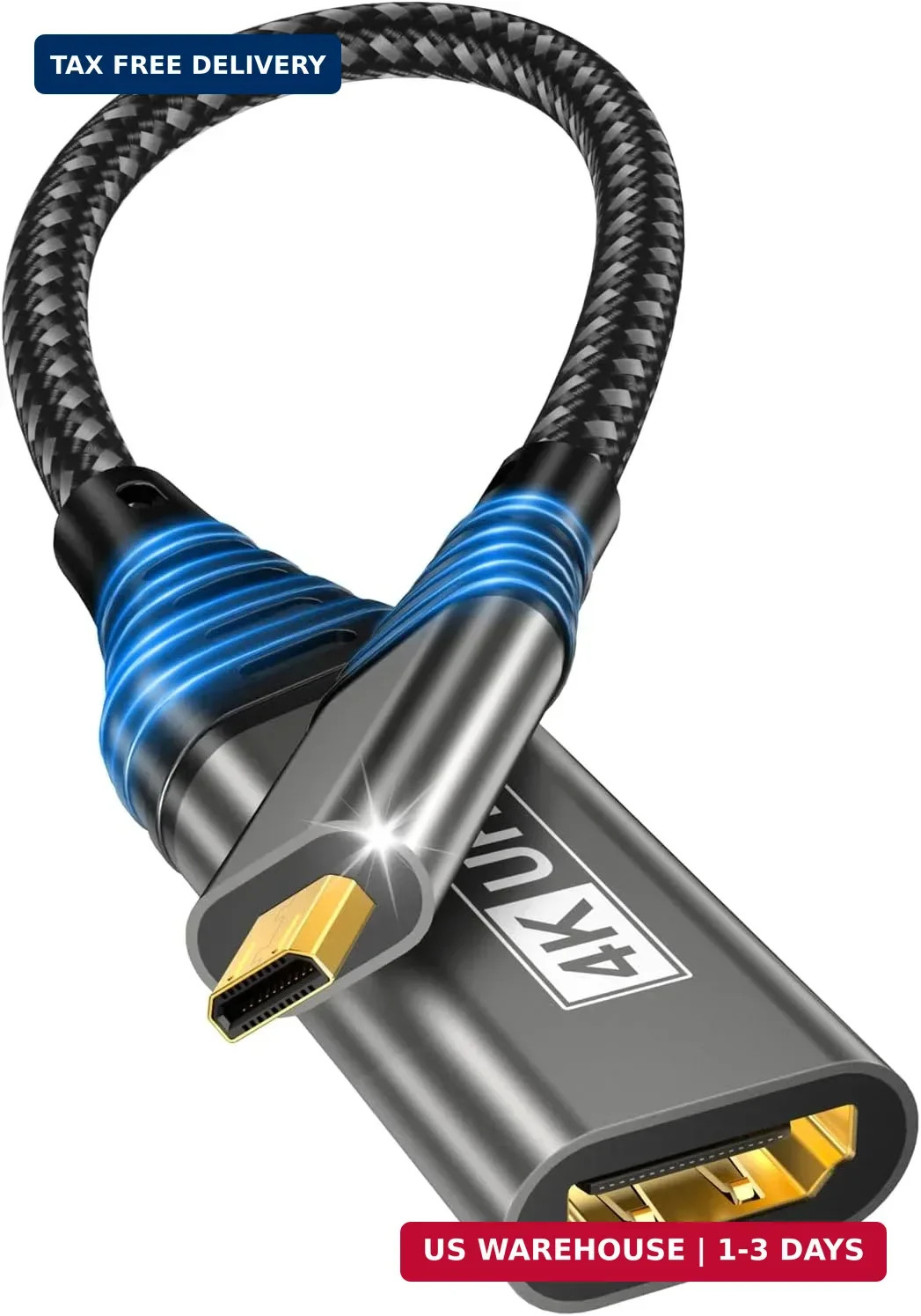 Micro HDMI to HDMI Adapter,4K@60Hz 3D 1080P Type D to A adapter cable...