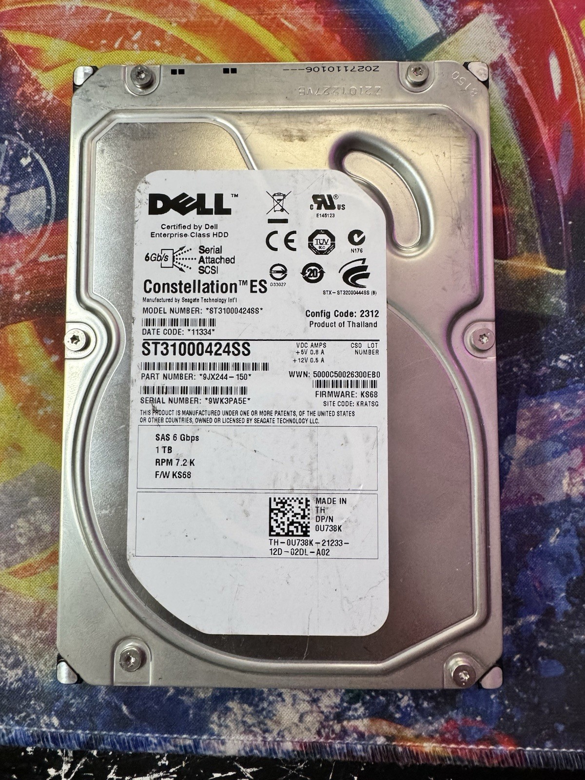 Dell Seagate Constellation ES 1TB 3.5" SAS 6Gbps 7.2K HDD ST31000424SS 0U738K