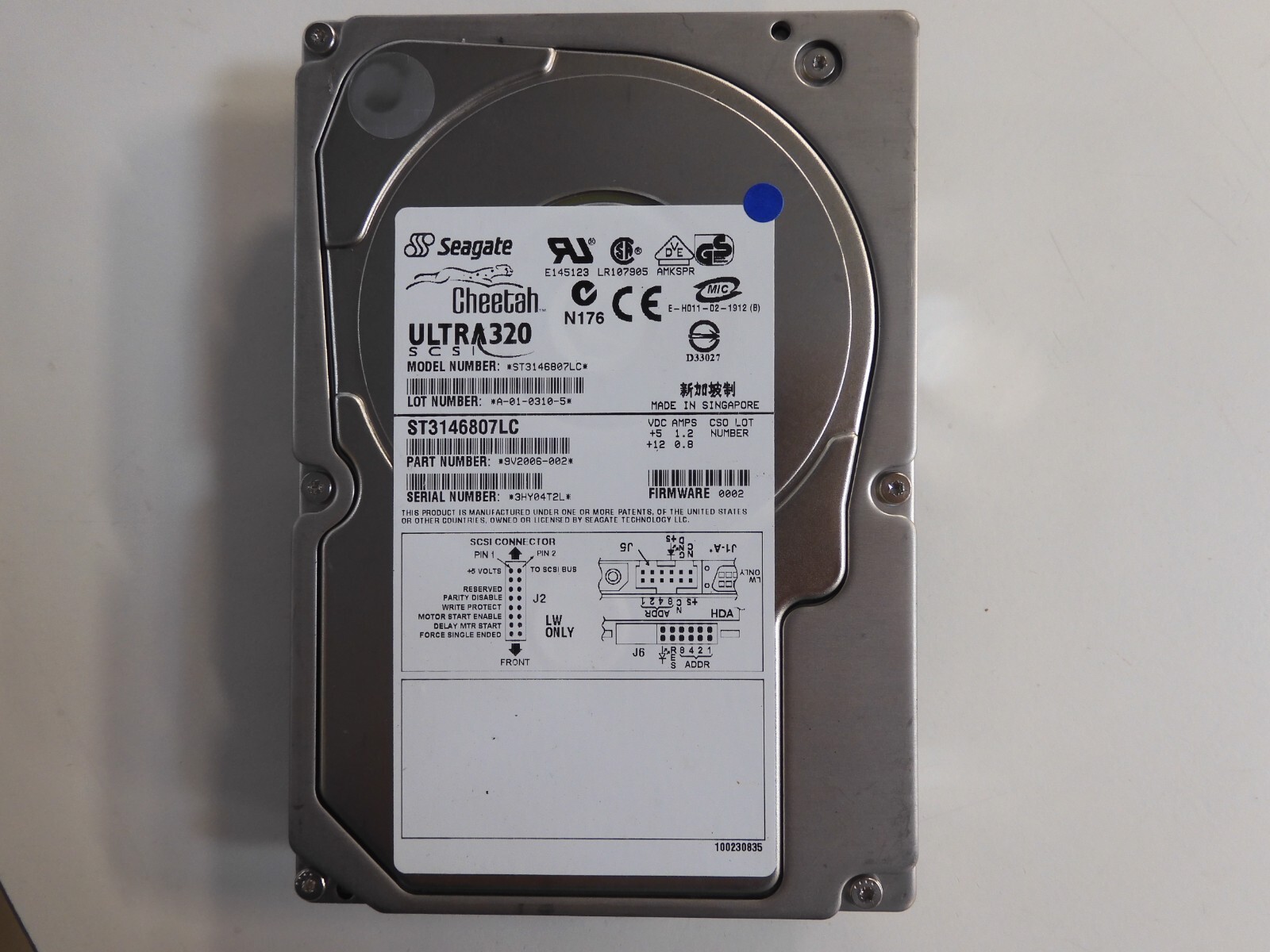 SEAGATE 146GB 10K RPM U320 SCSI 80PIN HDD, ST3146807LC/9V2006-002