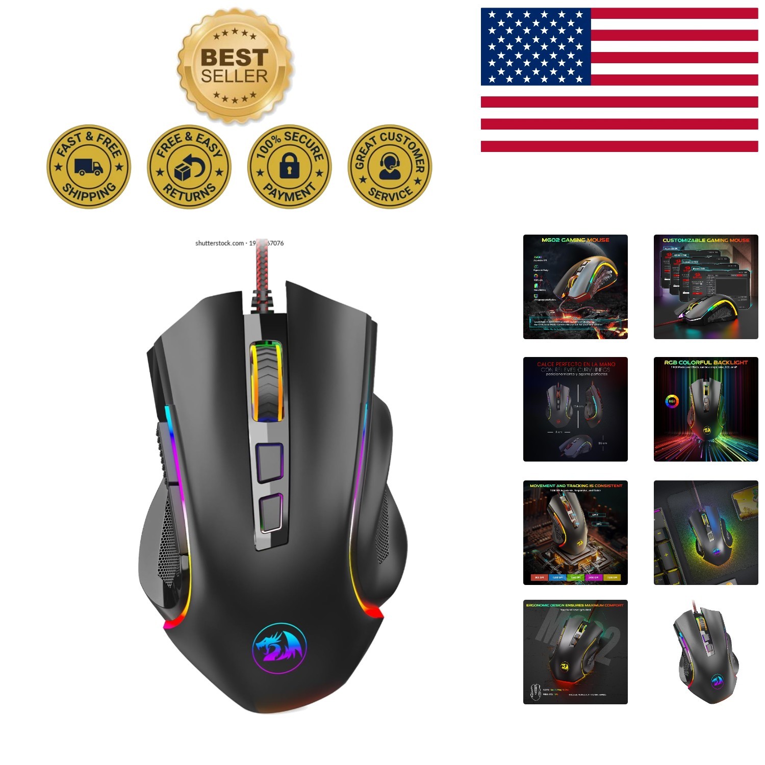 M602 Wired Gaming Mouse: 7200 DPI Precision, RGB Lights & 9 Customizable Buttons
