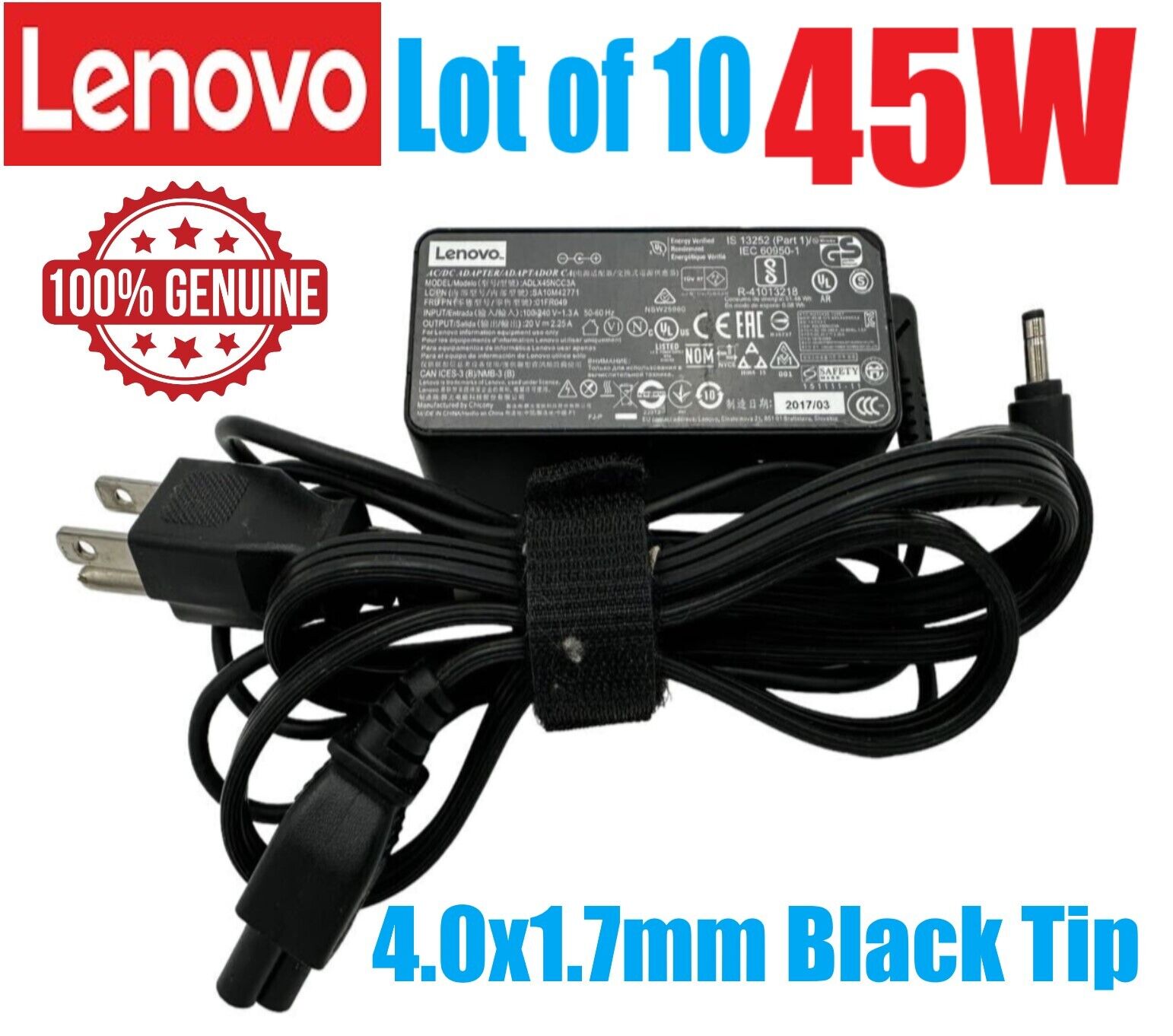 LOT 10 Genuine Lenovo IdeaPad 310 320 330 45W 4x1.7mm AC Adapter Power Charger