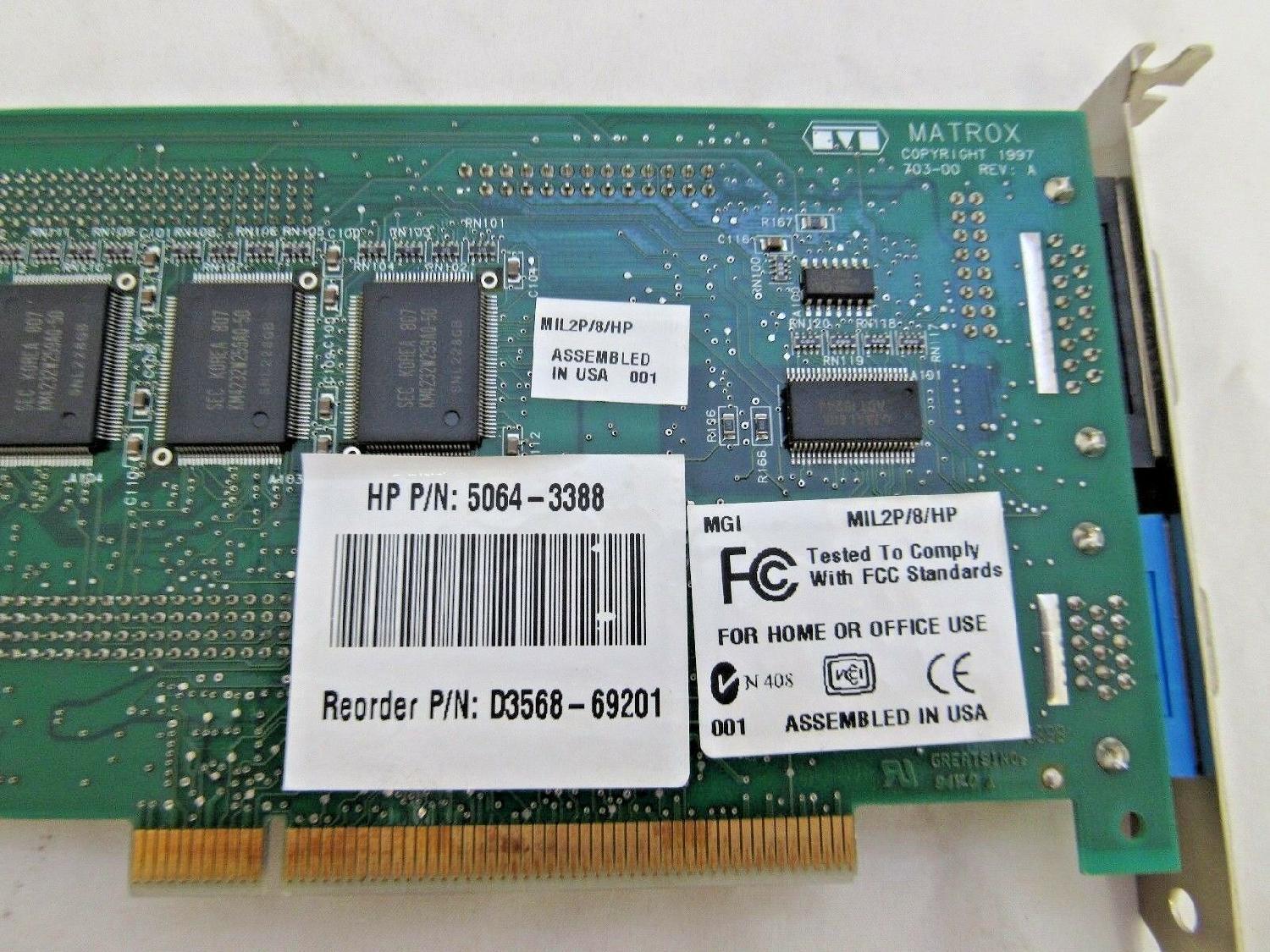 MIL2P/8/HP HEWLETT PACKARD HP MATROX PCI VIDEO CARD MILLENNIUM II 8MB WITH VGA 