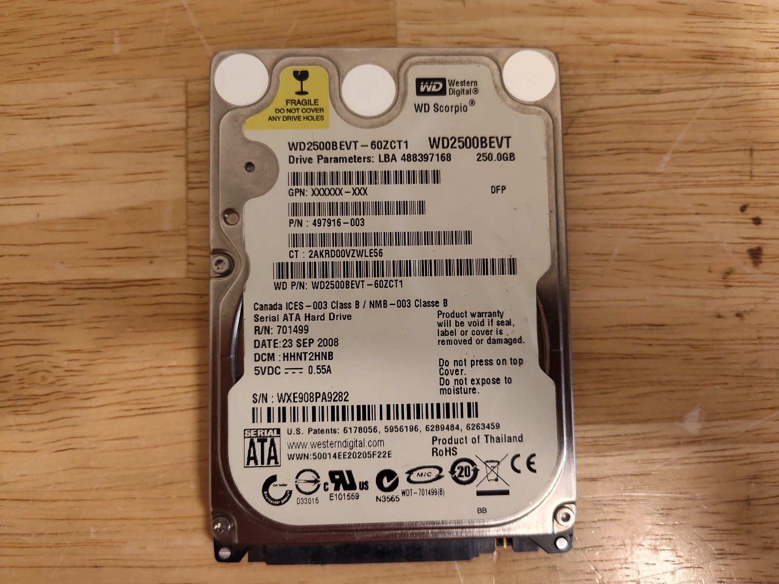 Western Digital 250GB Internal 5400RPM 2.5" (WD2500BEVT-22A23T0) HDD