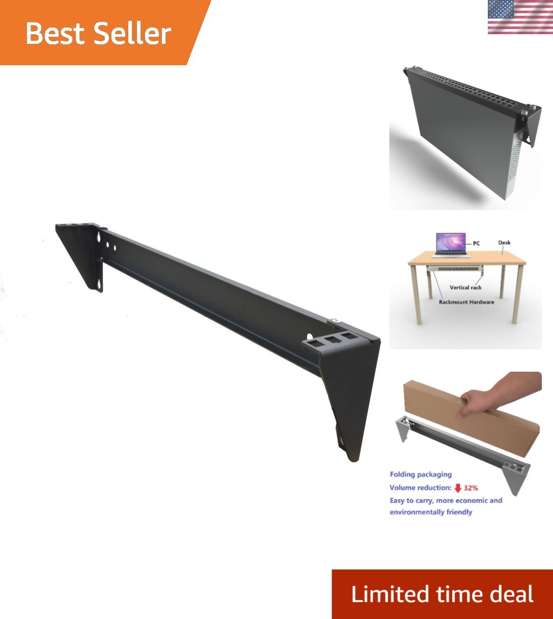 Elegant Black 1U Vertical Rack for Seamless Networking Setup - Pre-assembled