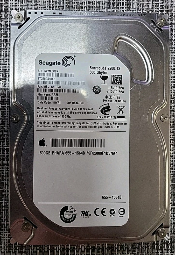 Seagate ST3500418AS 9SL142-044 FW:AP25 TK Apple#655-1564B 500gb 3.5" Sata HDD