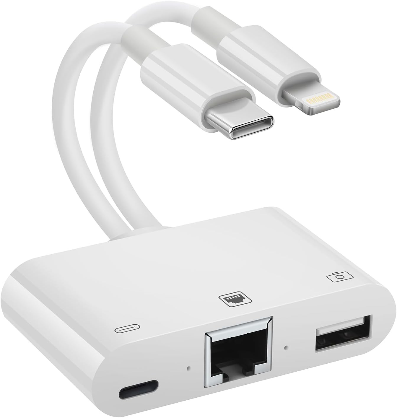 2 in 1 Lightning and Type C to RJ45 Ethernet + C, White 