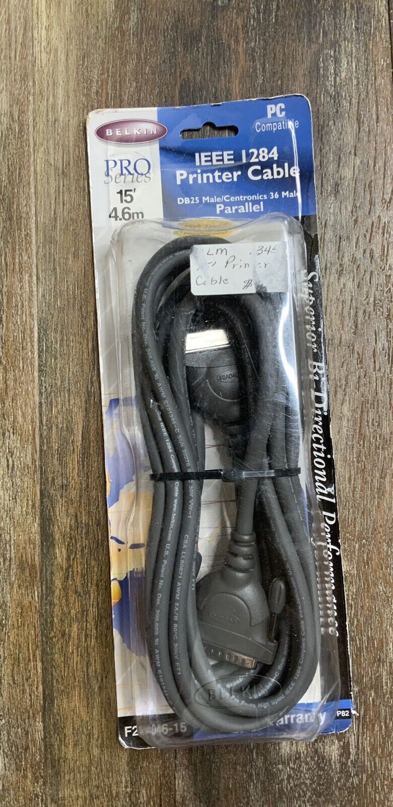 Belkin 1284 Printer Cable DB25 Male Parallel 15’ pro Series New in Package