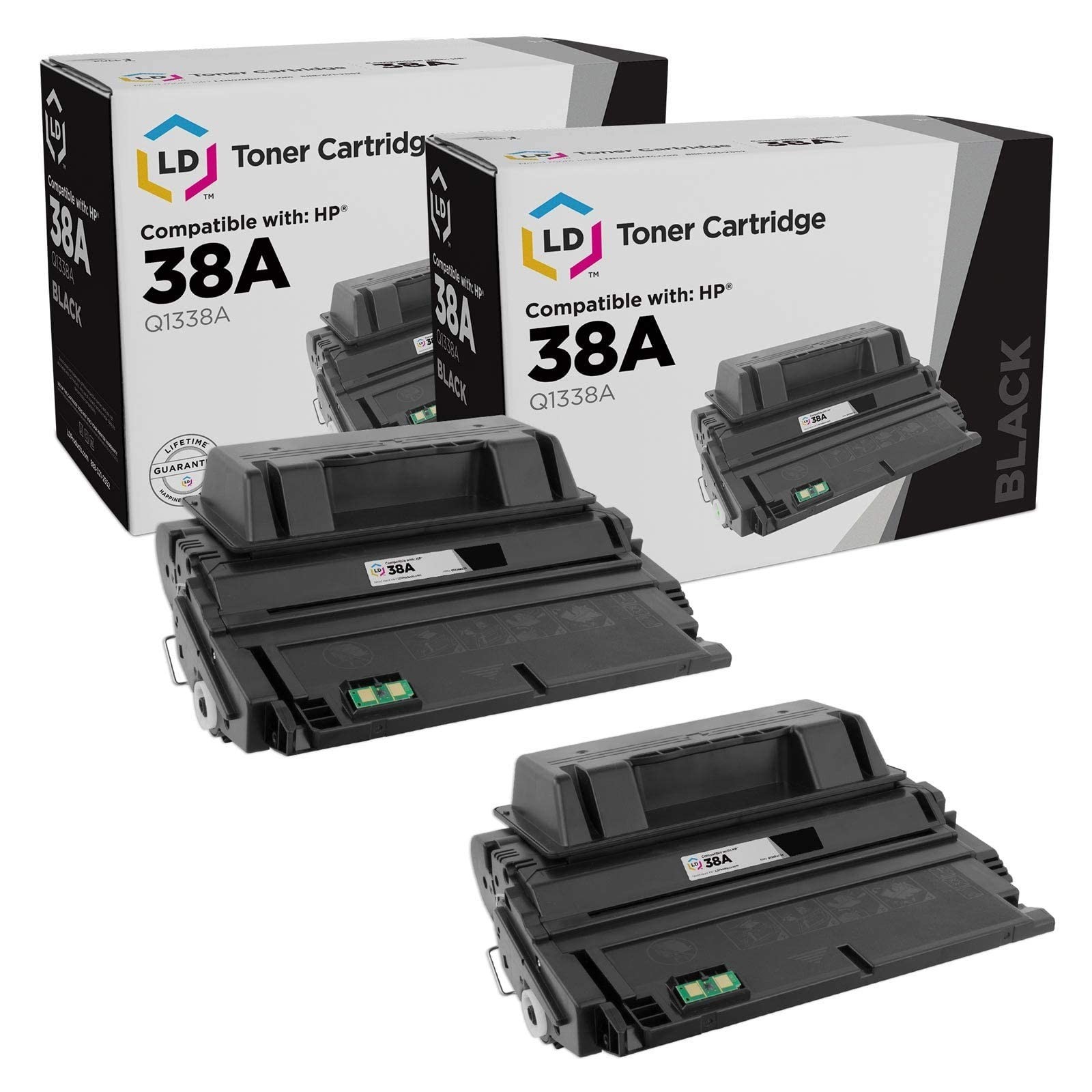 LD Products Compatible Toner Replacement for HP 38A Q1338A (Black, 2-Pk)
