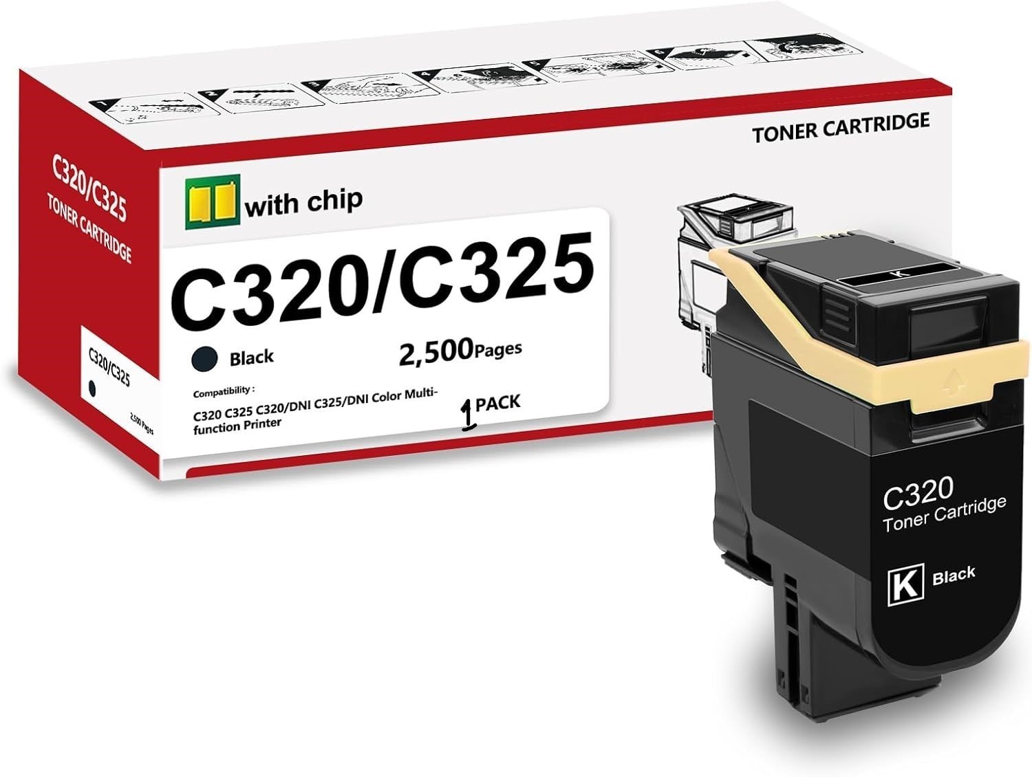 C320 C325 Black Toner Cartridge Replacement for Xerox 006r04823 1Pak with Chip