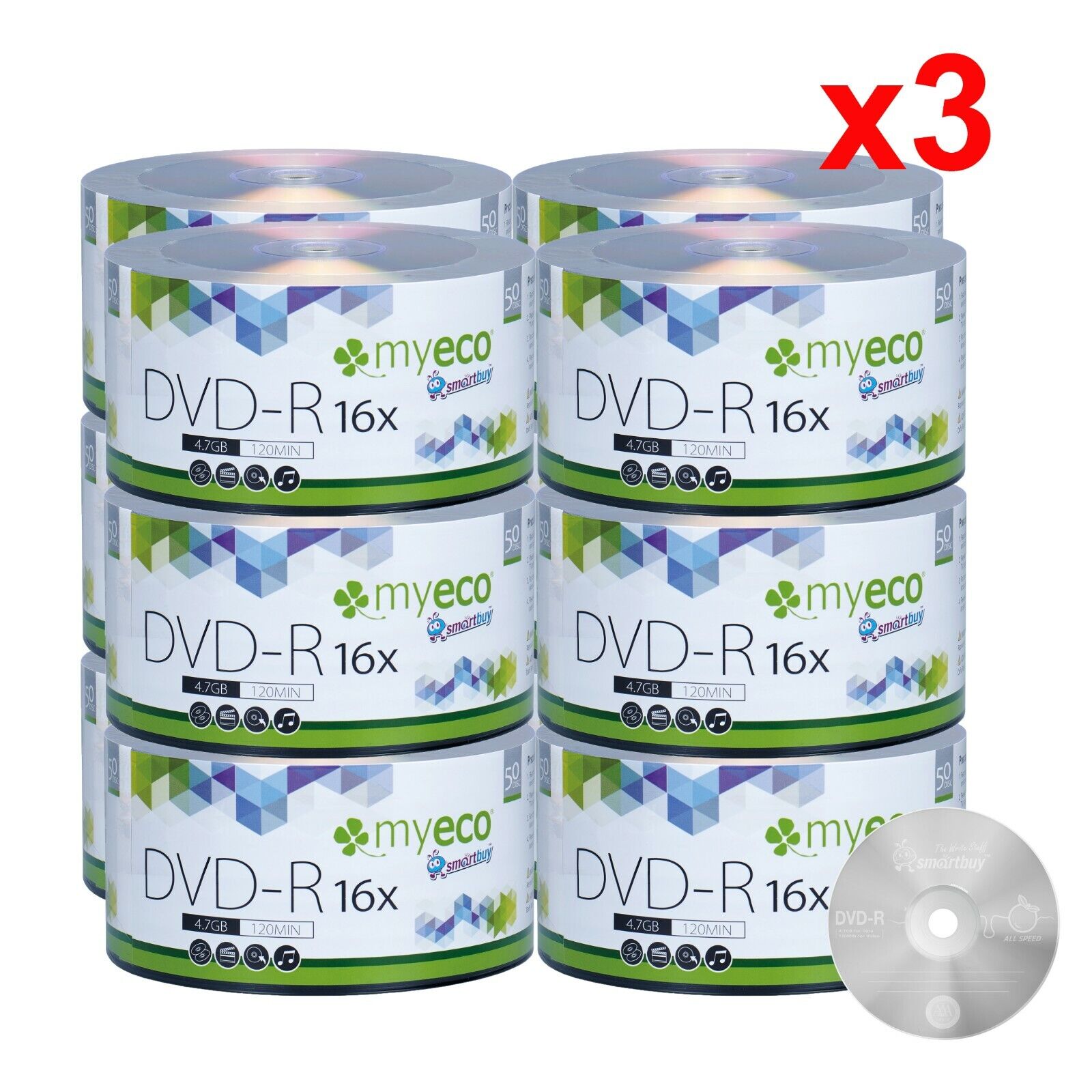 1800 Pack MyEco DVD-R DVDR 16X 4.7GB Economy Branded Logo Blank Recordable Disc