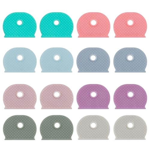  16 Pcs Key Covers Caps, 1" Key Identifiers, Soft Stretchy Key Covers 16 PCS
