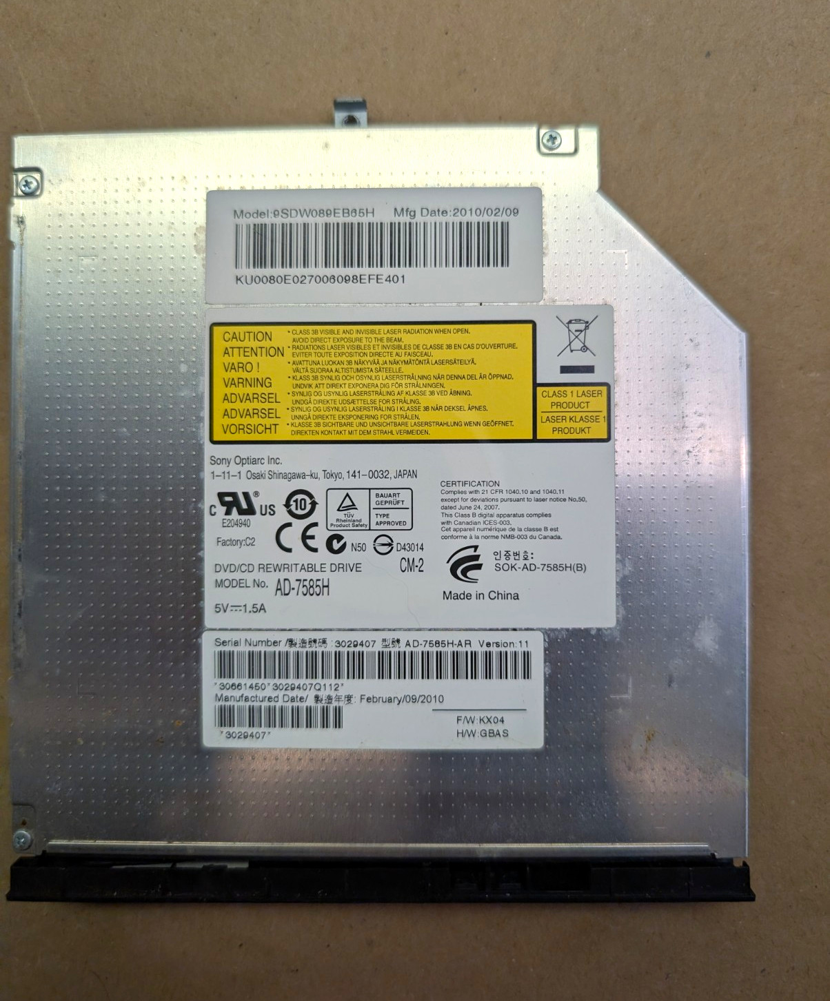 Sony Optiarc AD-7585H Slim SATA DVD CD Rewritable Laptop Drive 9SDW089EB65H