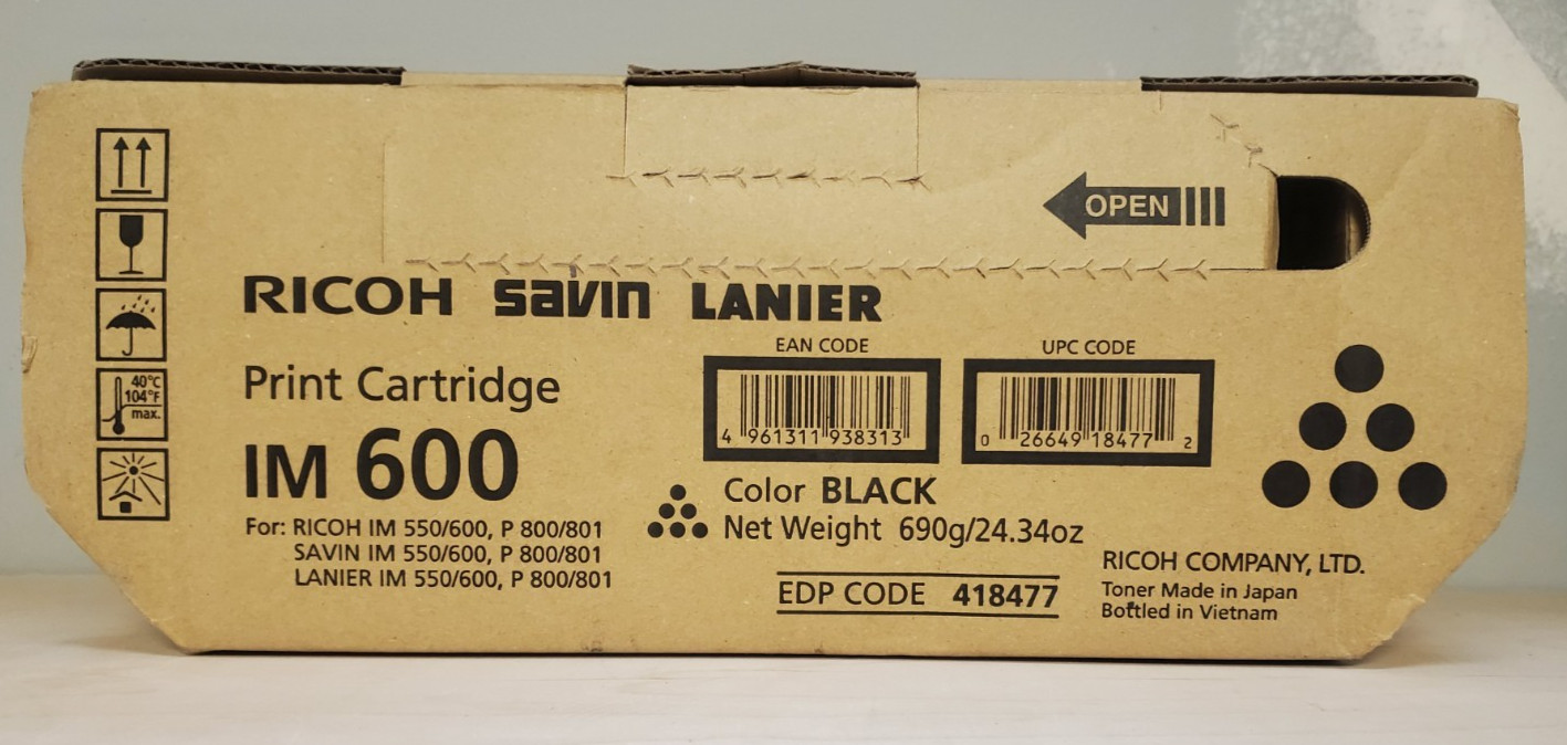Genuine Ricoh 418477 Black Print Cartridge for P 800 / P 801 / IM 600 - New
