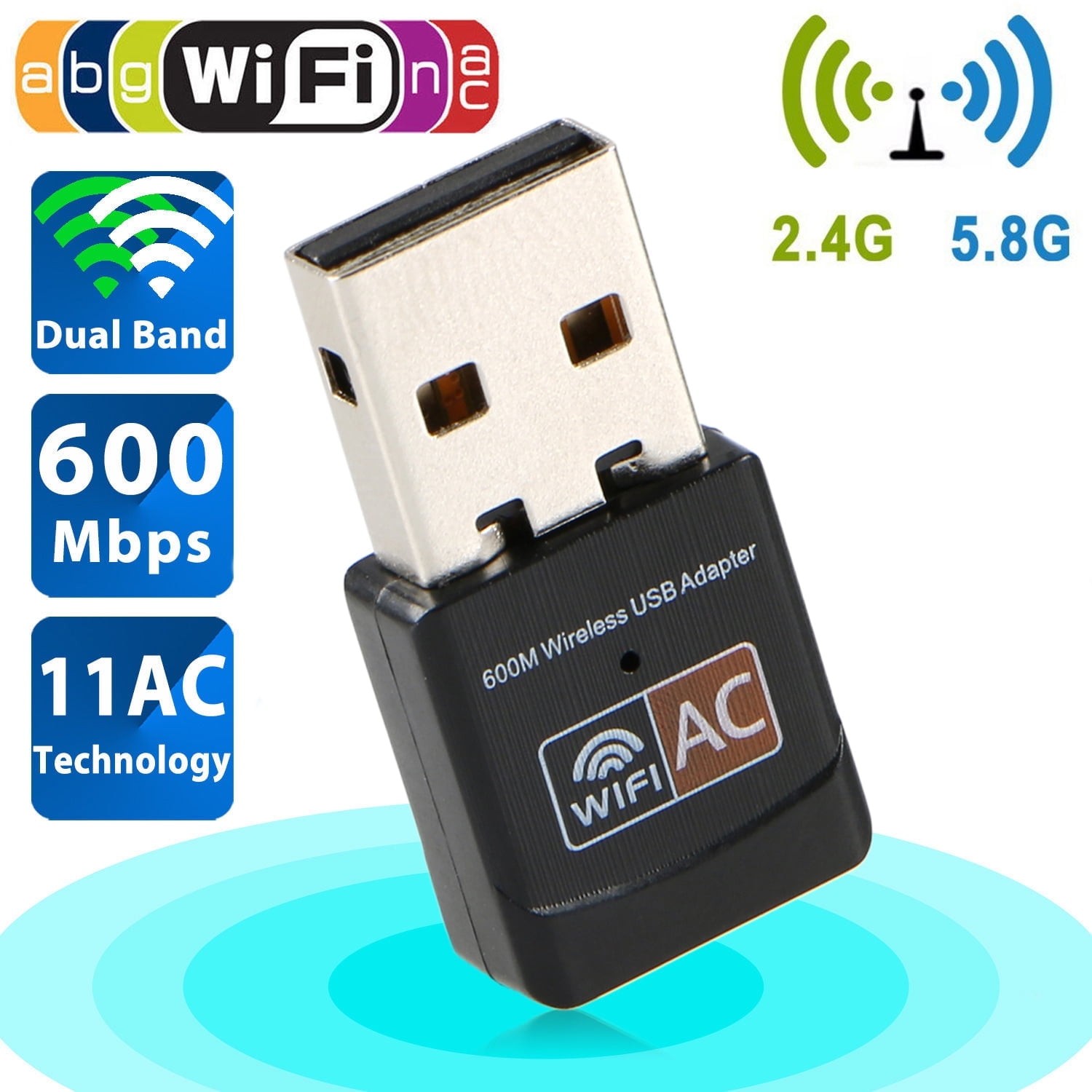 2X TSV 600Mbps Dual Band 2.4G/5GHz Wireless Network Adapter WiFi Dongle Laptop