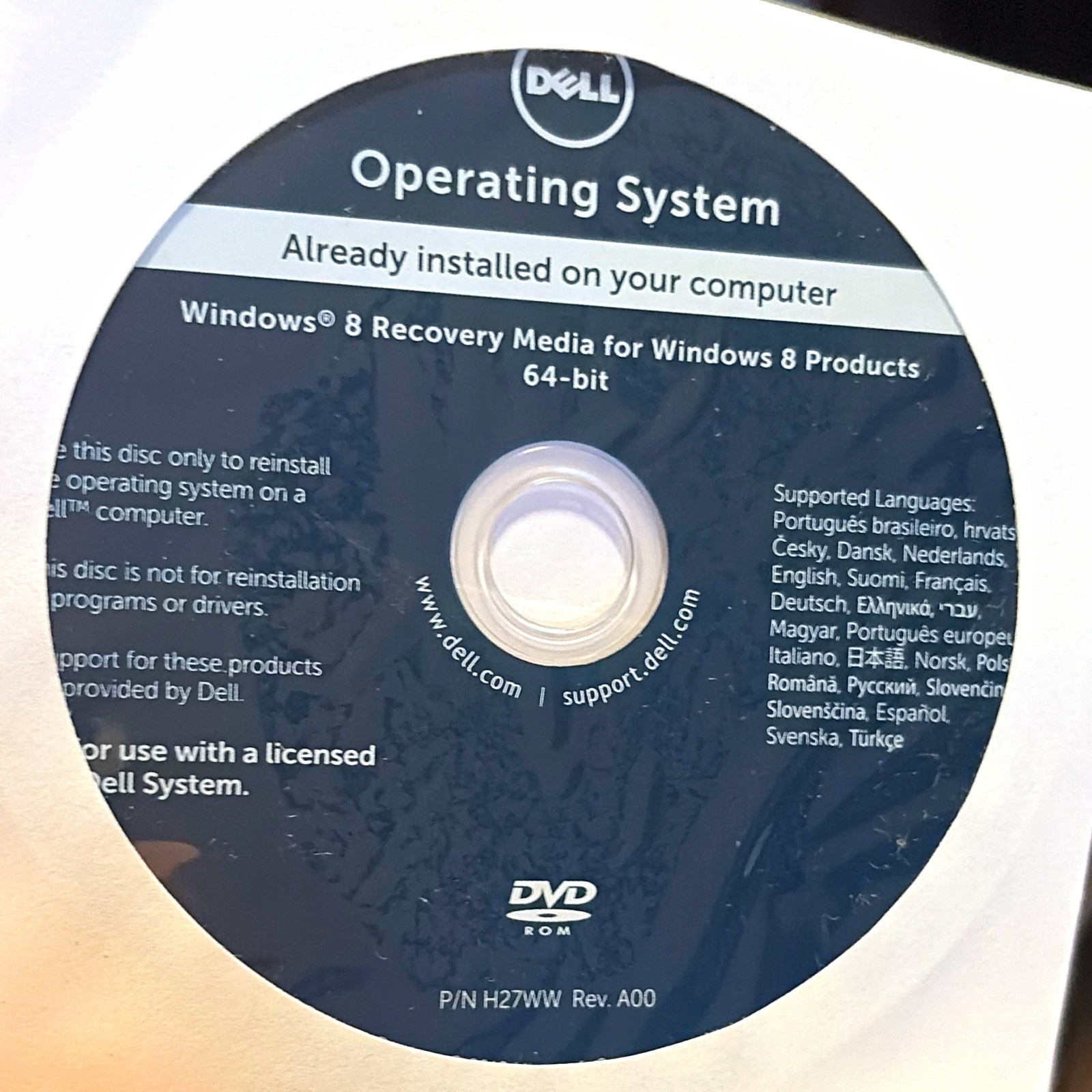 Dell Windows 8 64-bit Recovery Media DVD Operating System Standard H27WW/0CY2KJ