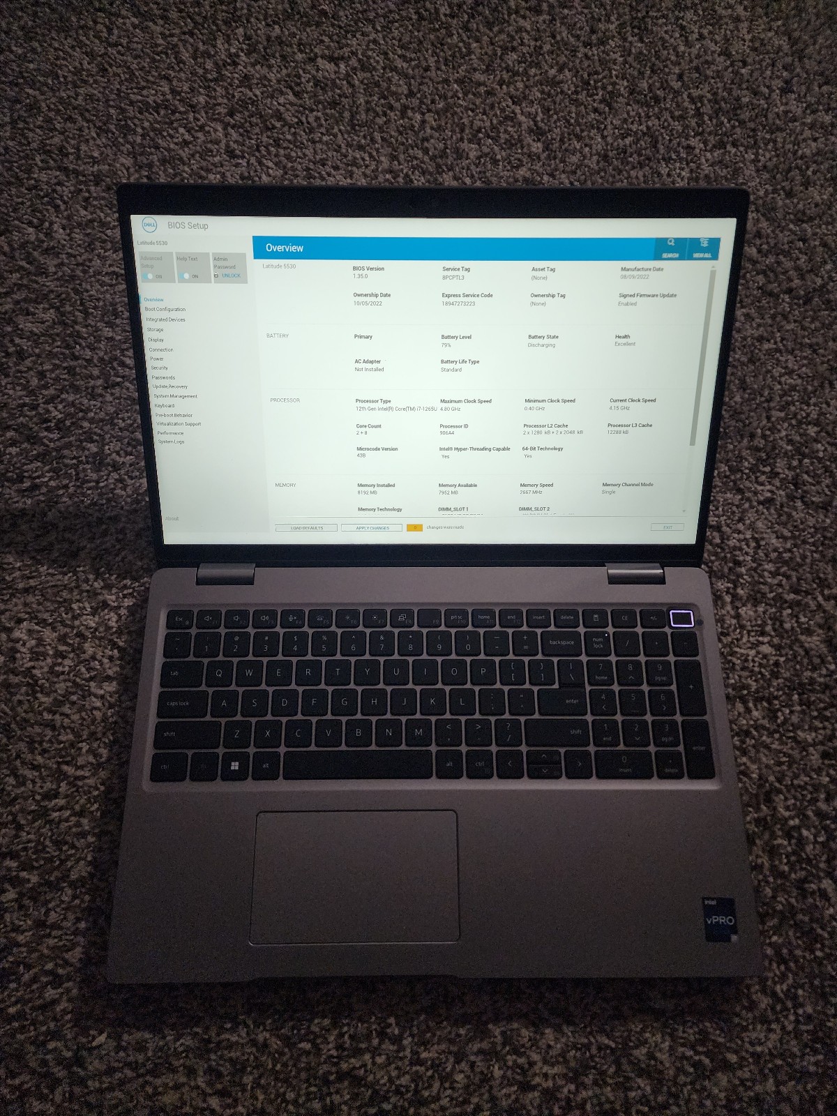 Dell Latitude 5530 Intel i7-1265U NO RAM/SSD PARTS/REPAIR BIOS LOCKED EXC BATTER