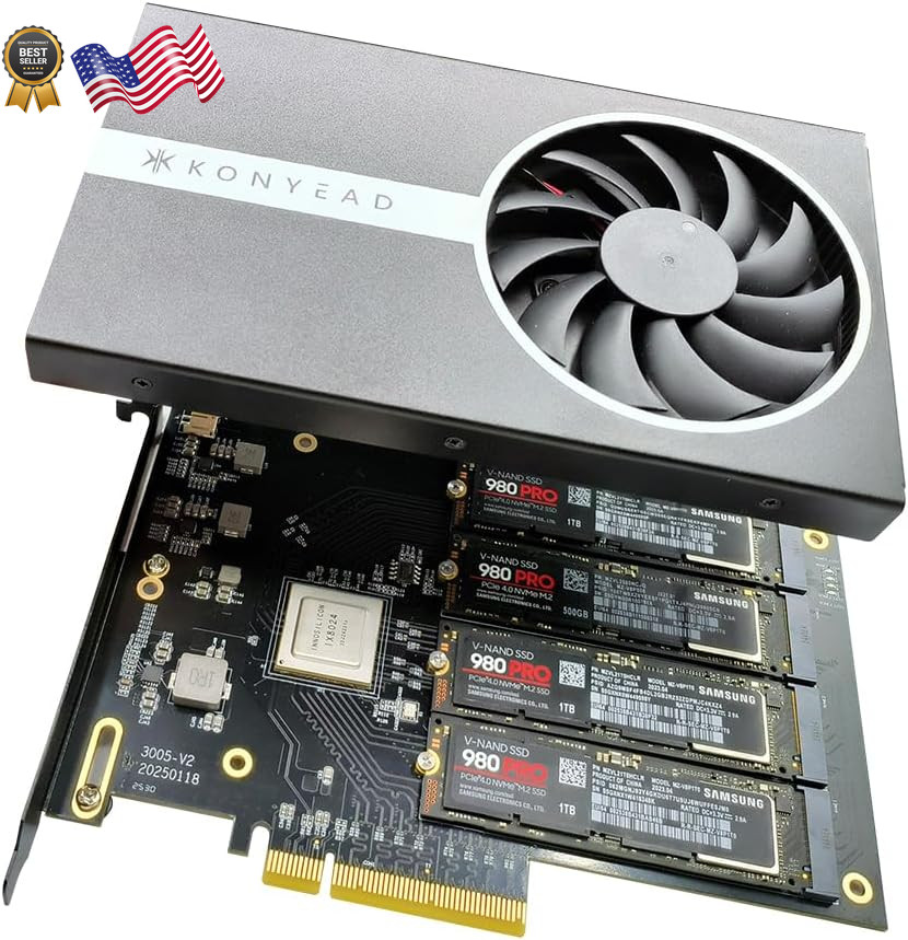Quad PCIe4.0 NVMe M.2 SSD Adapter Card-PCI Express 4.0 x8 Card Support 4X M.2