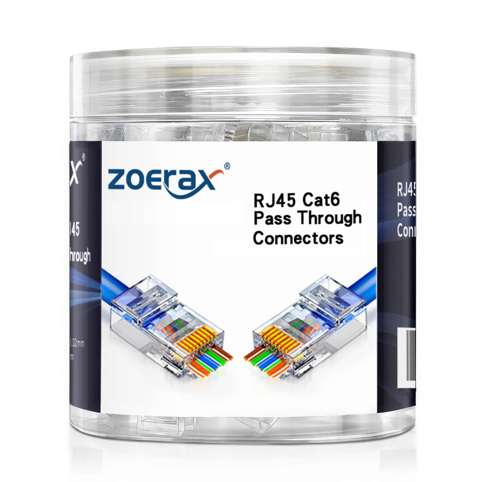 100-Pack RJ45 Cat6 Pass Through Connectors for Solid/Stranded UTP Cable