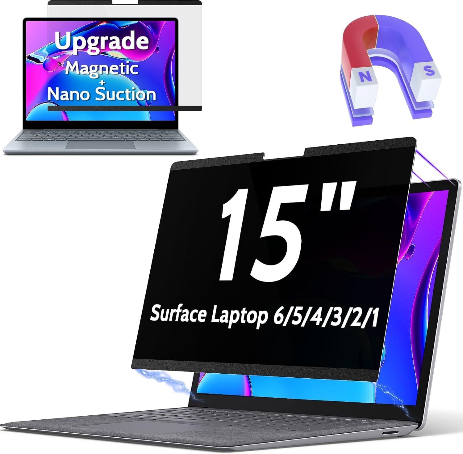 Magnetic Privacy Screen Surface Laptop 6/5/4/3/2/1 15 Inch, Anti Blue Light Filt