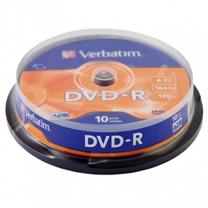 CABIN OF 10 VERBATIM DVD-R DISCS 4.7GB 16X PACK 43523 REEL LOT OF UNITS