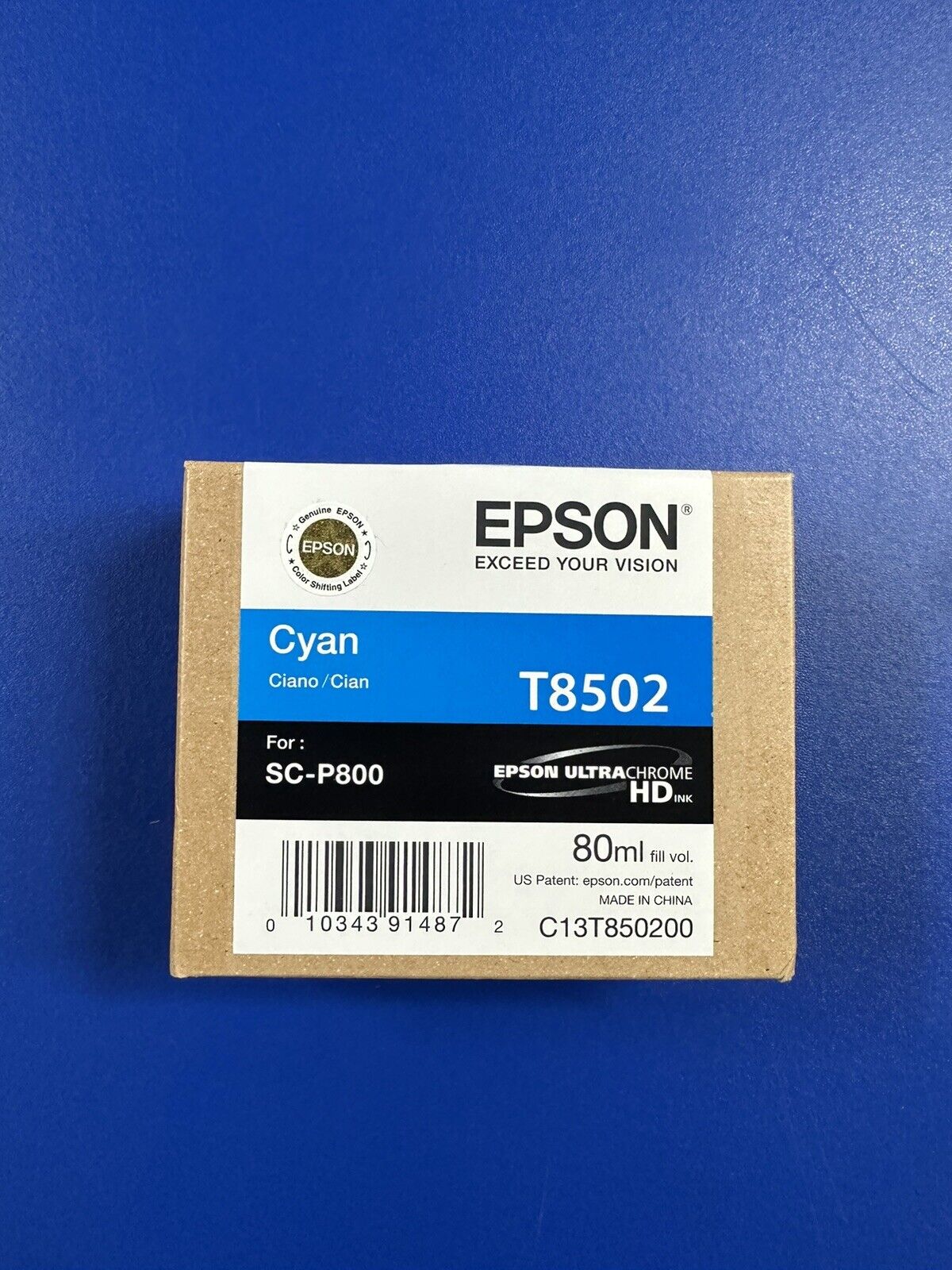New Genuine Epson T8502 Cyan Ultra Chrome HD Ink For SC-P800 Exp 12-2023