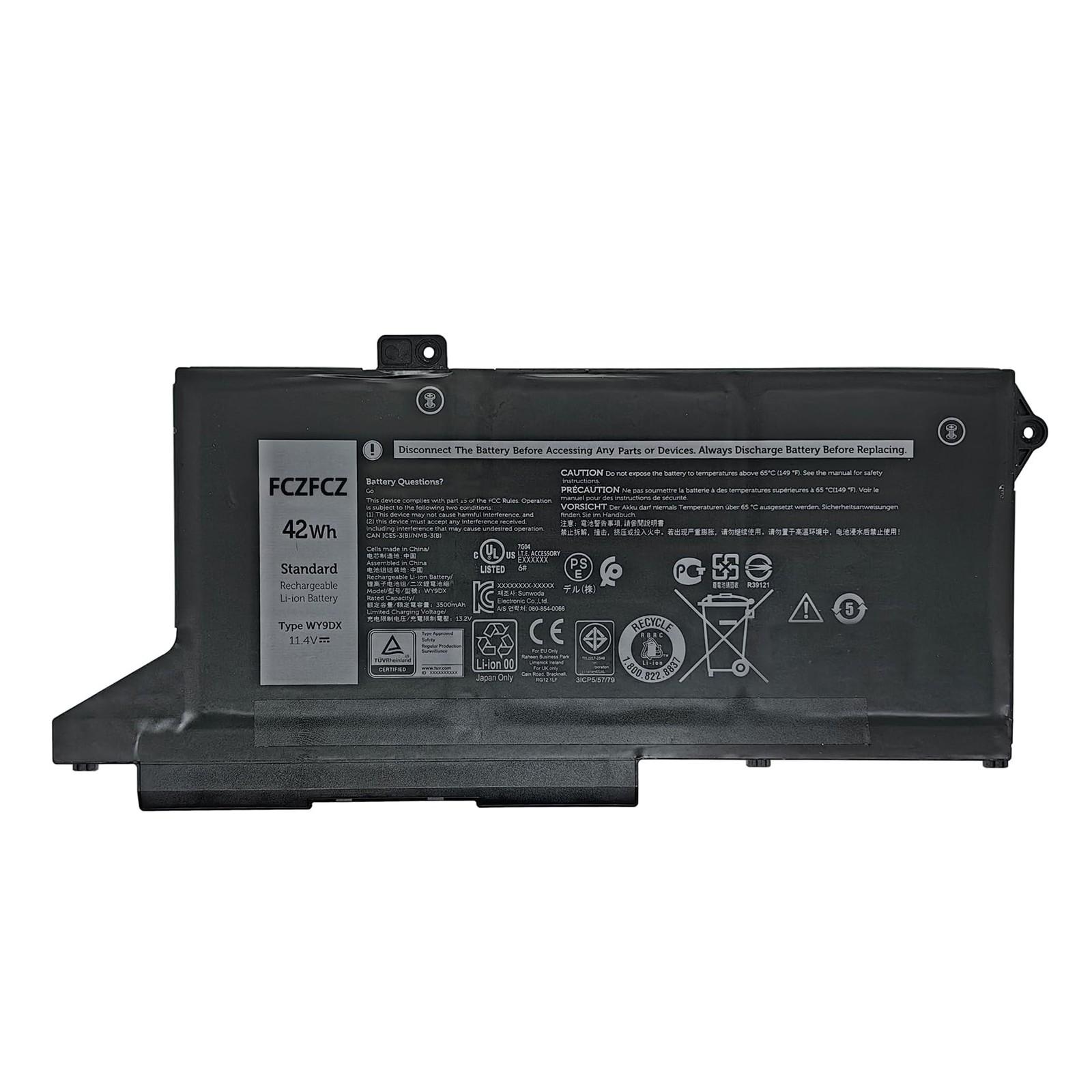 FCZFCZ WY9DX Battery for Dell Latitude Precision 8.58x4.06x0.20 inch