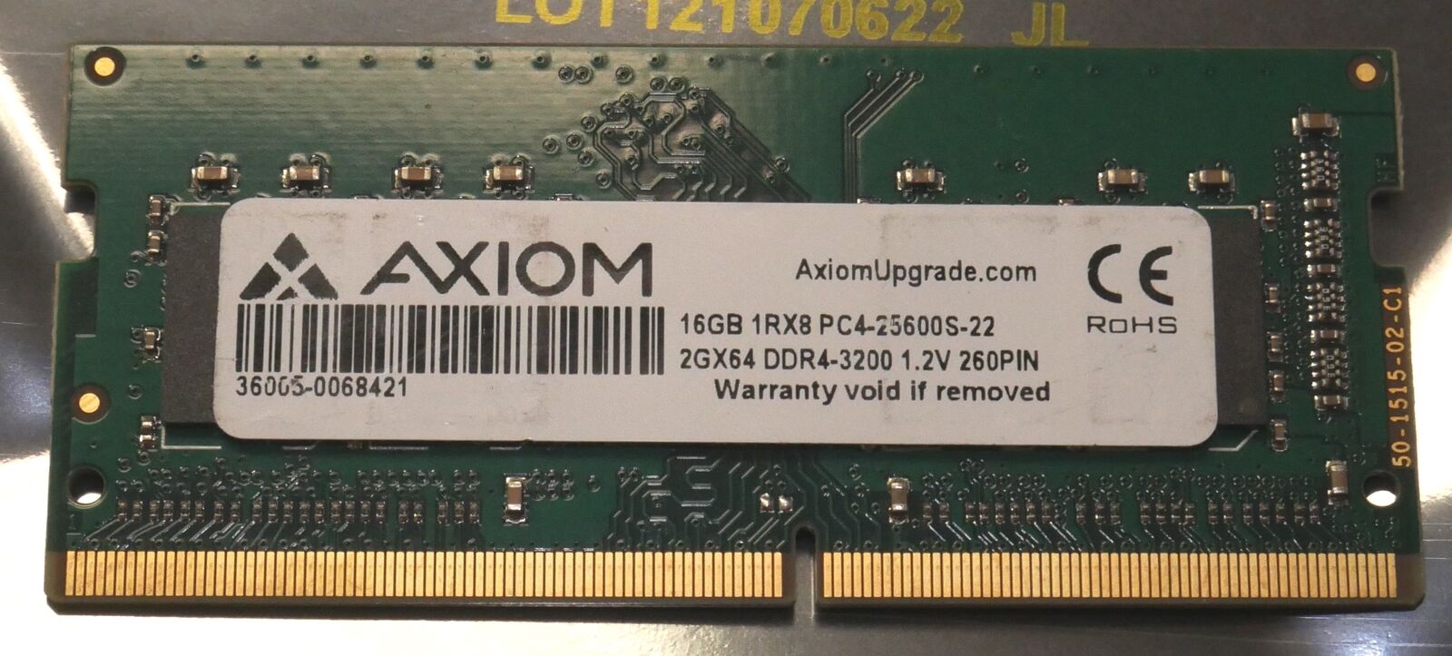Laptop Memory: AXIOM 16GB 1Rx8 PC4-3200AA 25600MHz 2GX64 1.2V