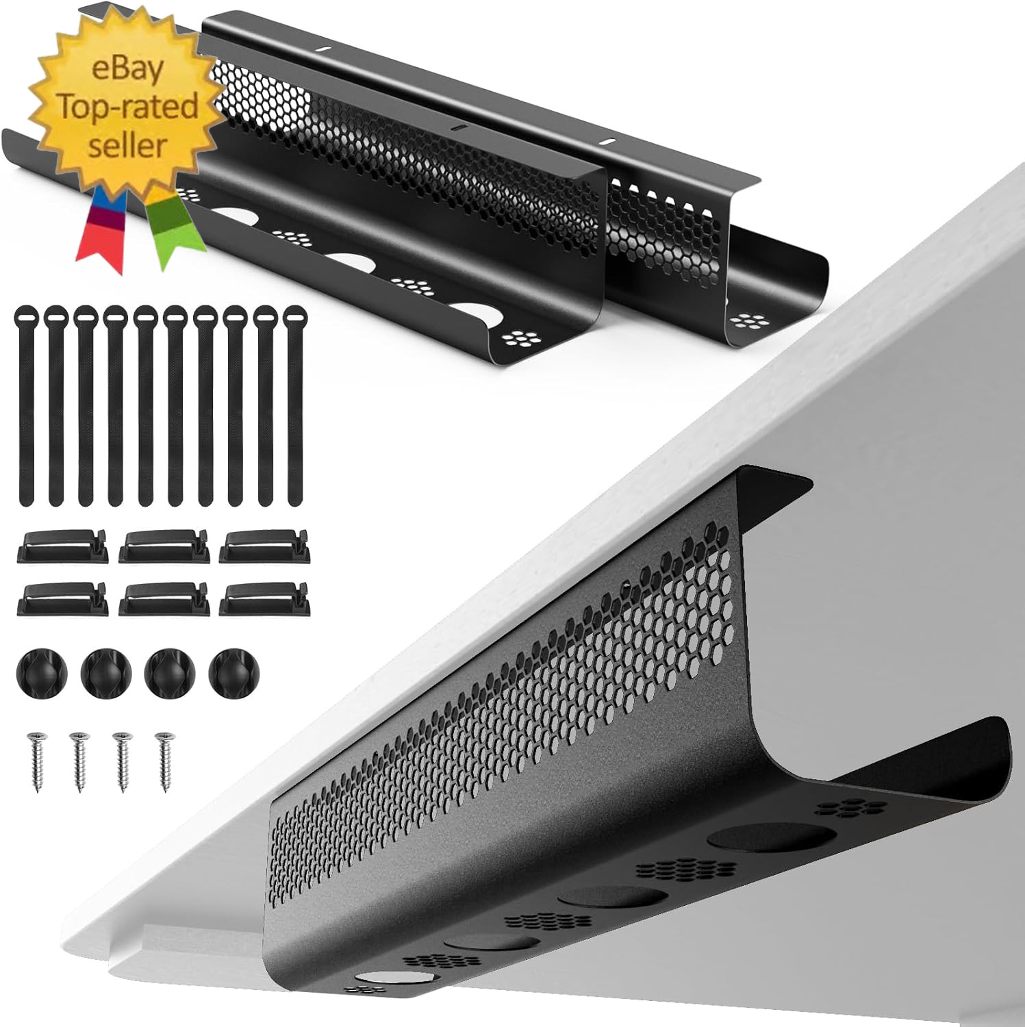 Cable Management under Desk 26PCS - Cable Management Tray Kit Ventilated Hexagon