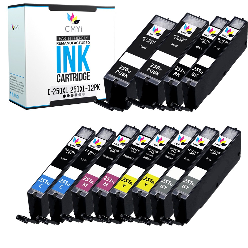 CMYi 12PK Ink 250 251 XL Cartridges for Canon PIXMA MG5622 MG6320 MG6620 MX722