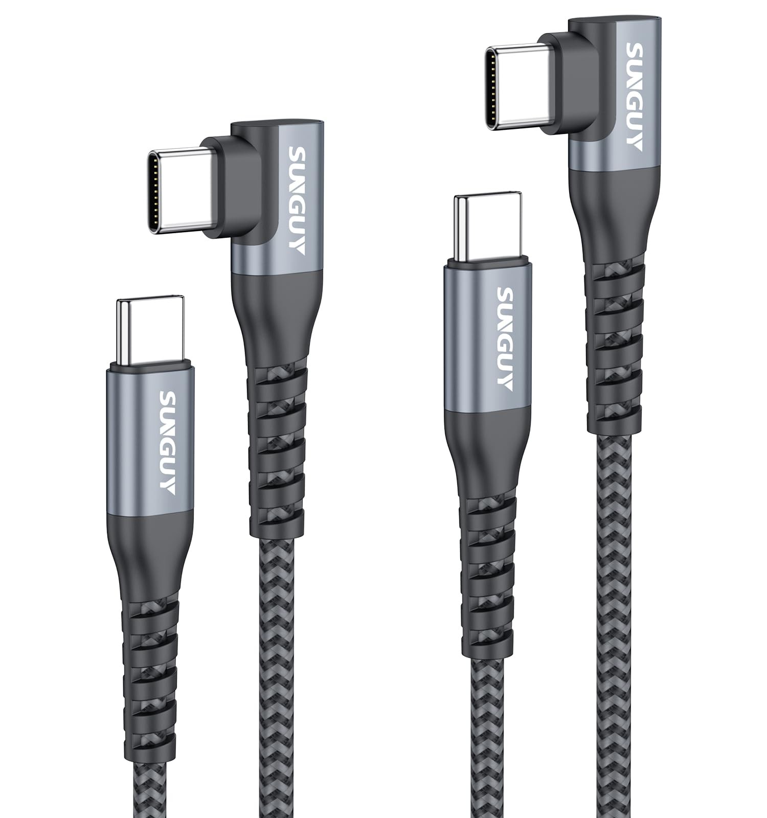 SUNGUY Right Angle USB C to C Cable 0.5FT 2Pack 60W Fast 0.5FT, Grey