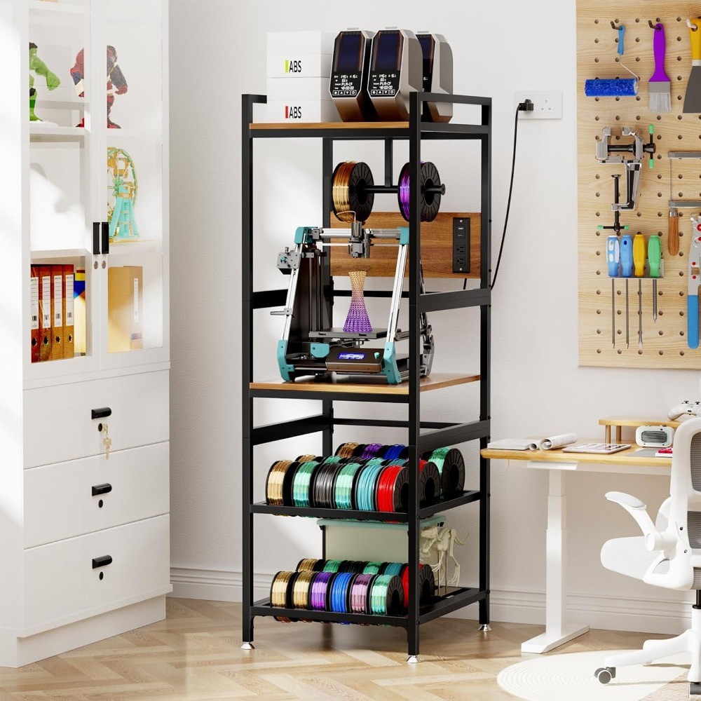 3D Printer Stand w/ Filament Storage, Power Strip & T-Type Filament Holder